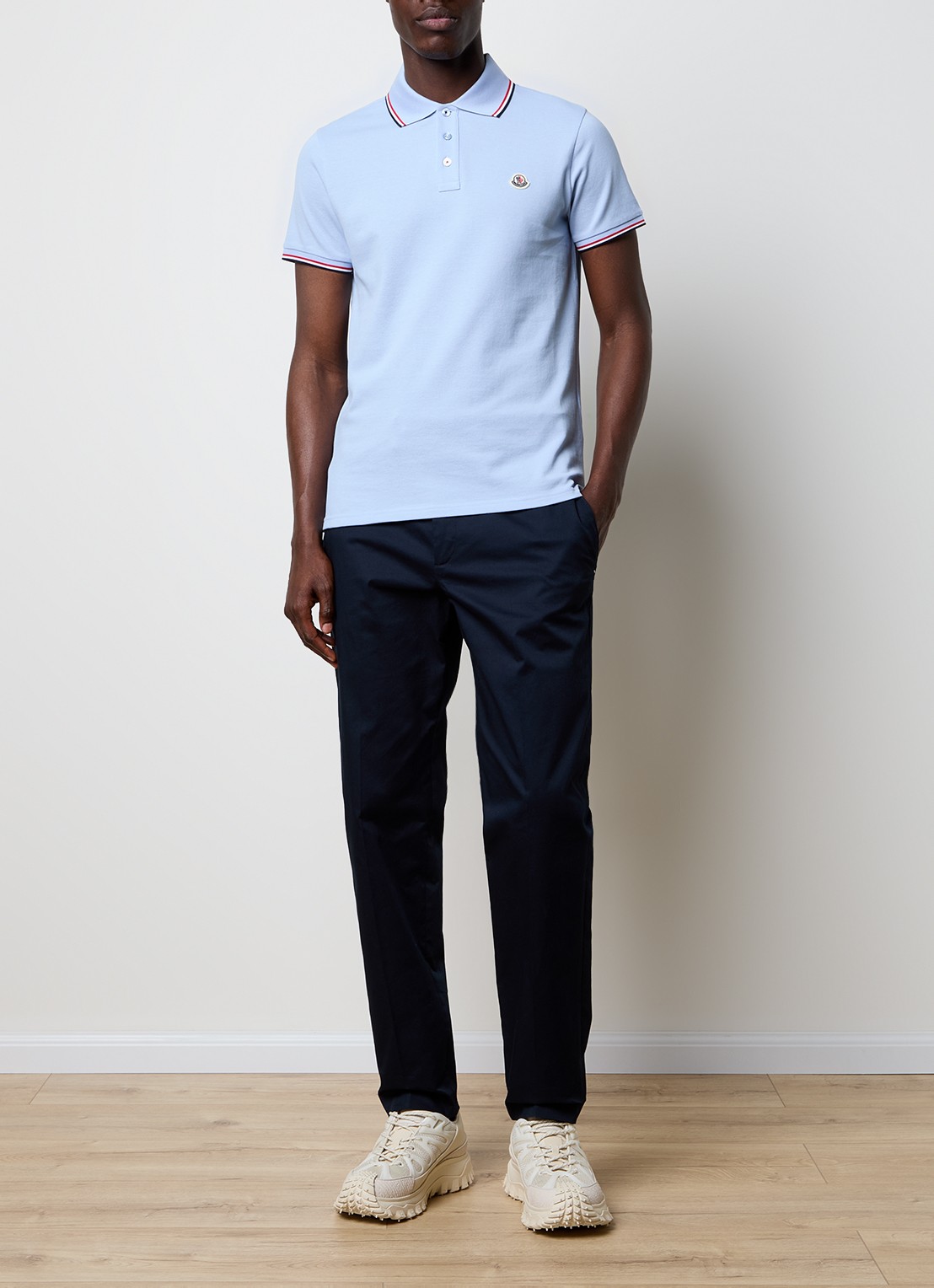 Moncler Regular fit polo van piqué katoen met logo - voorkant 4 lichtblauw
