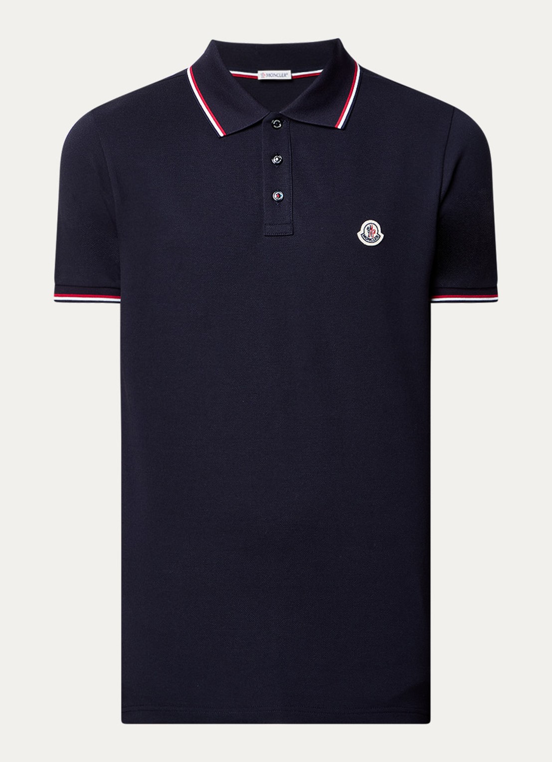 Moncler Regular fit polo van piqué katoen met logo - voorkant 3 donkerblauw