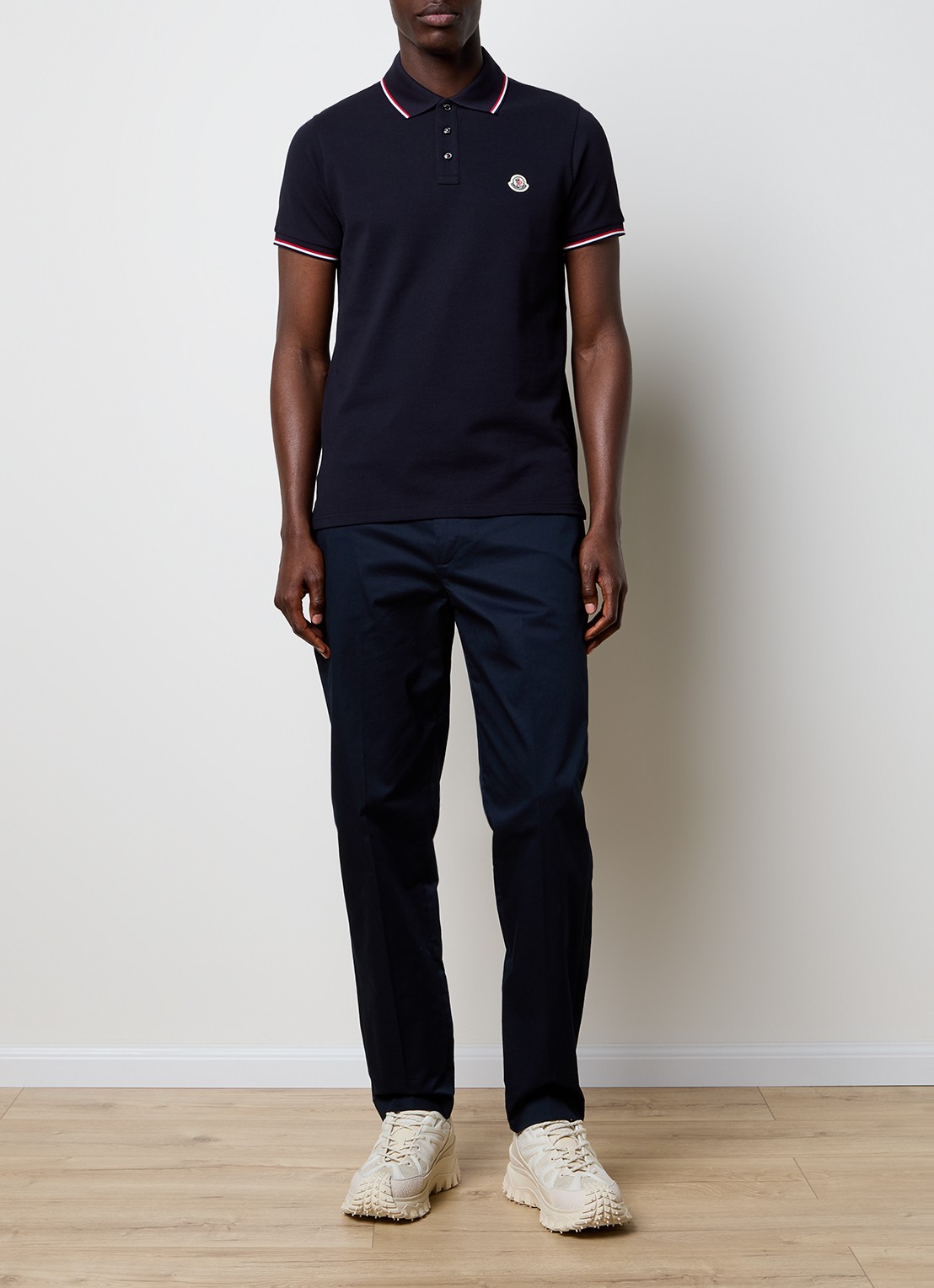 Moncler Regular fit polo van piqué katoen met logo - voorkant 4 donkerblauw