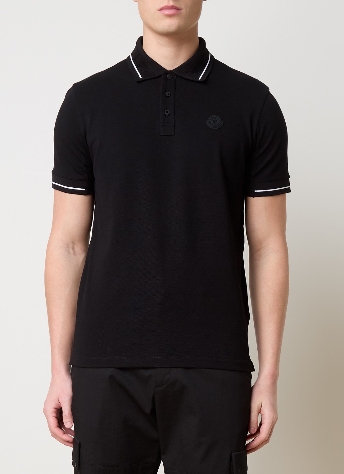 Moncler Regular fit polo van piqué katoen met logo - detail zwart