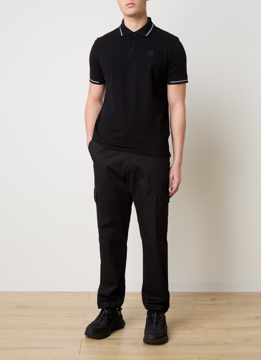 Moncler Regular fit polo van piqué katoen met logo - voorkant 4 zwart