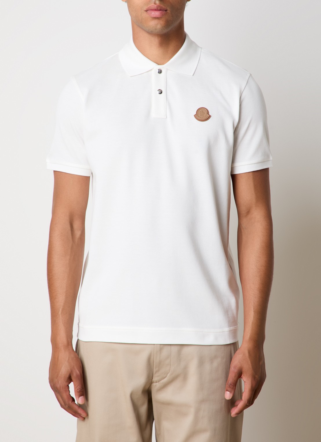 Moncler Regular fit polo van piqué katoen met logo - detail 4 gebroken wit