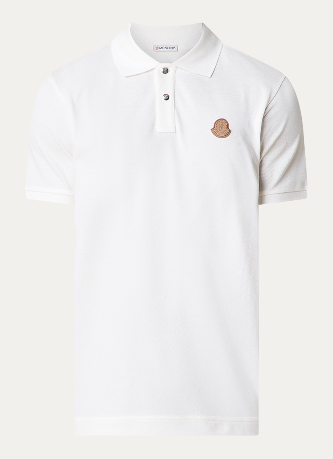 Moncler Regular fit polo van piqué katoen met logo - voorkant 2 gebroken wit