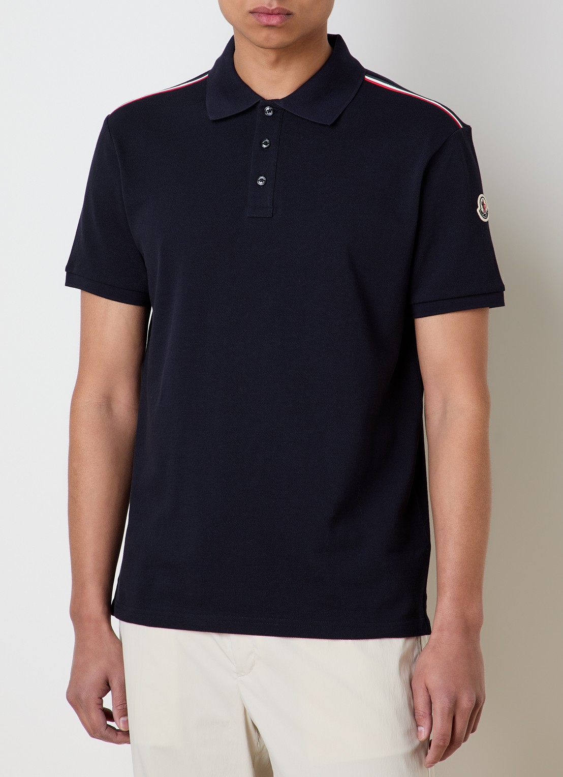 Moncler Regular fit polo van piqué katoen met logo - detail 4 blauw