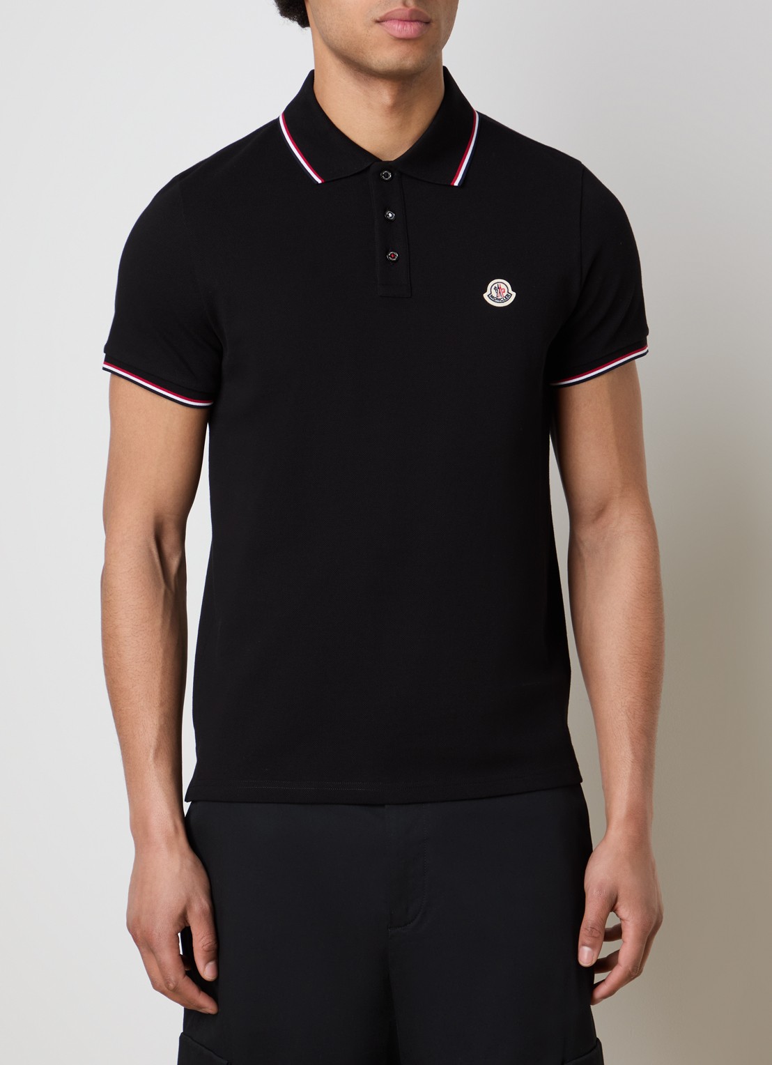Moncler Regular fit polo van piqué katoen met logo - detail 4 zwart