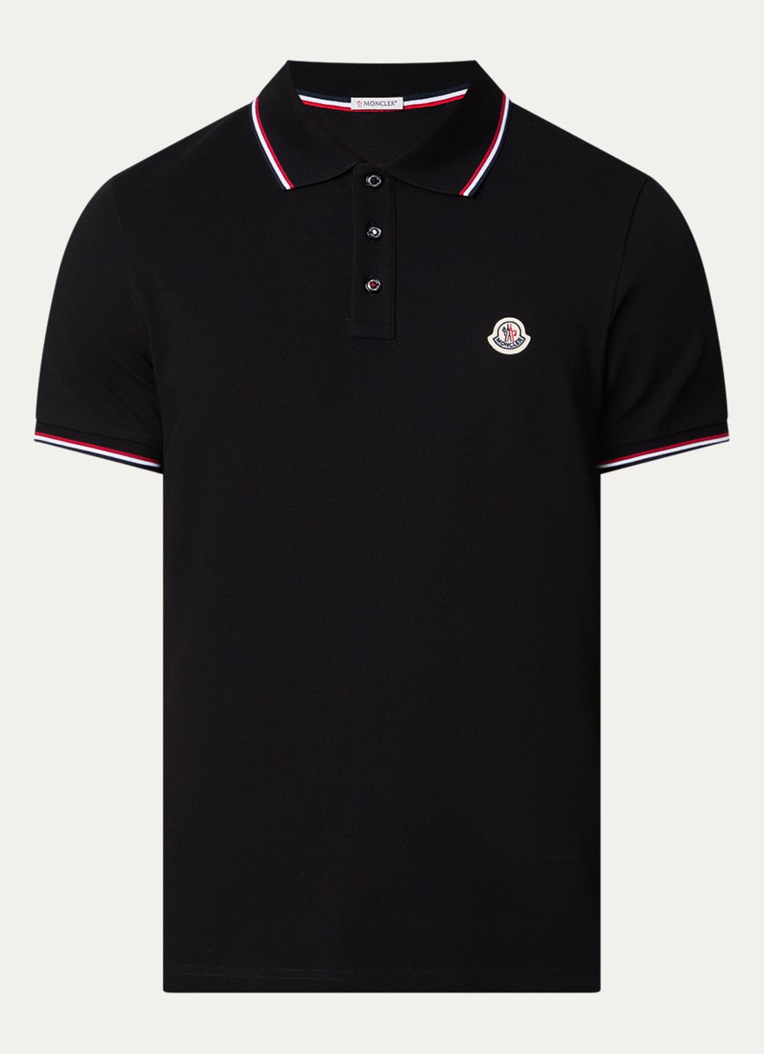 Moncler Regular fit polo van piqué katoen met logo - voorkant 2 zwart