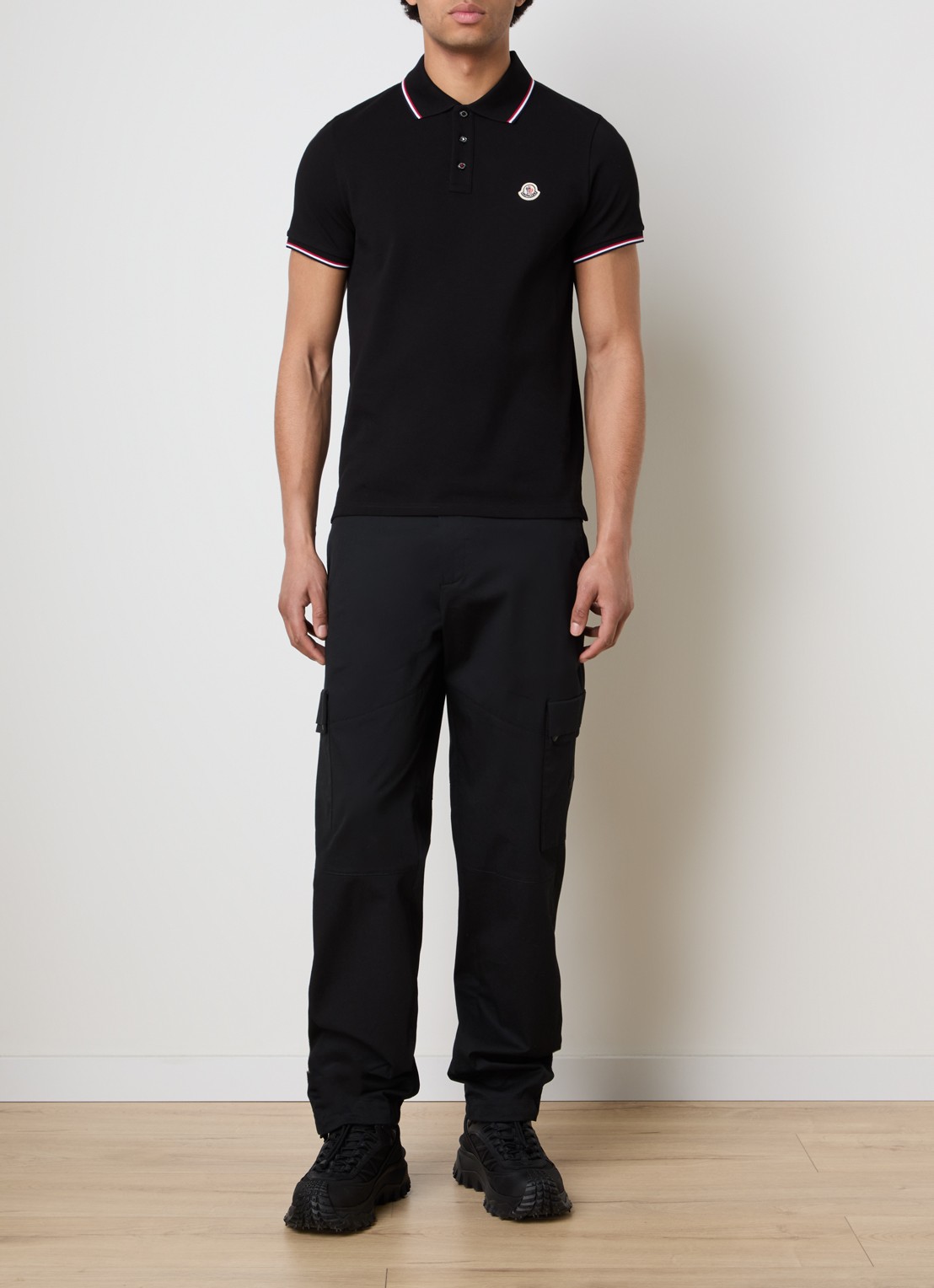 Moncler Regular fit polo van piqué katoen met logo - voorkant 3 zwart