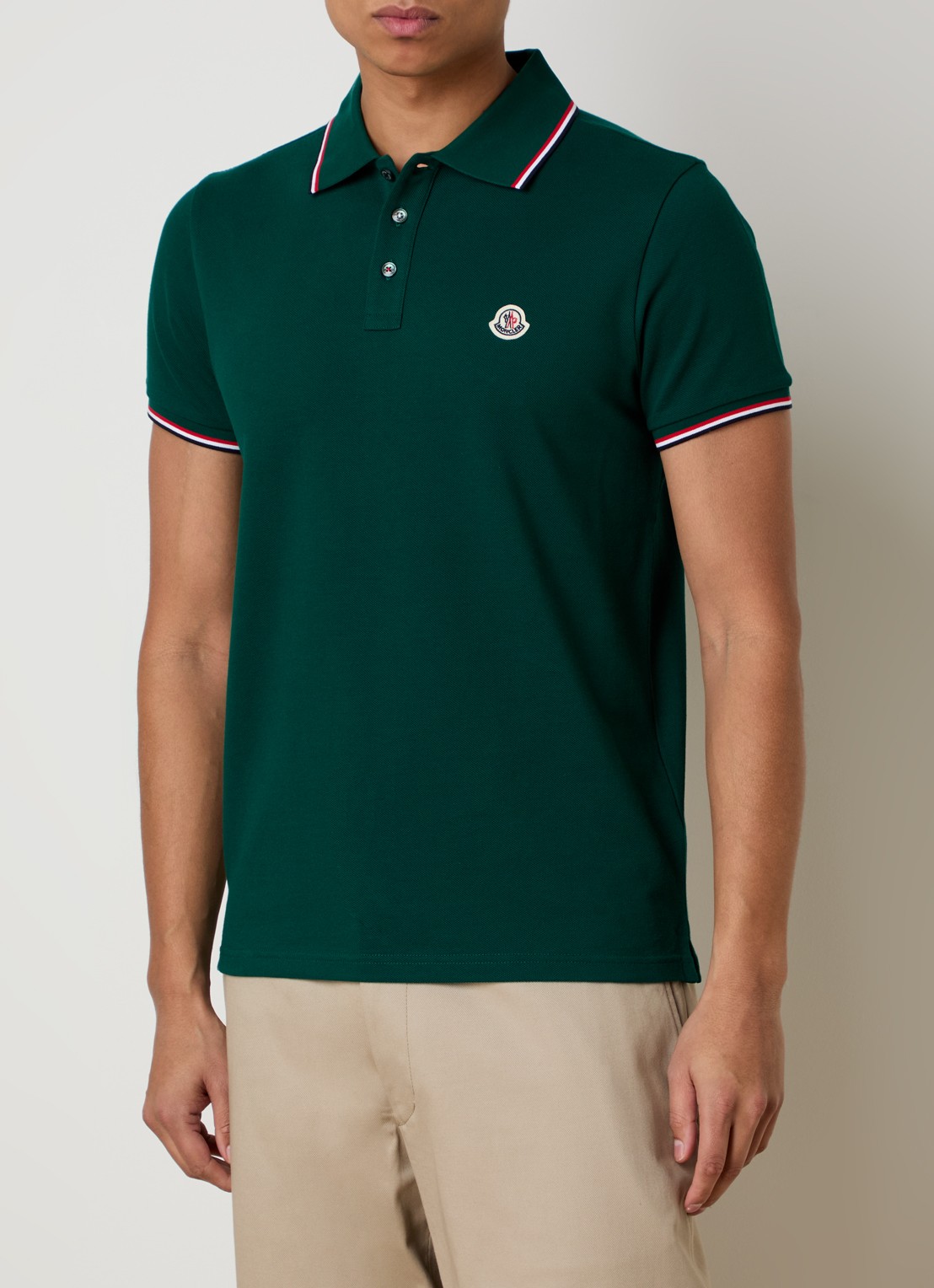 Moncler Regular fit polo van piqué katoen met logo - detail 3 donkergroen