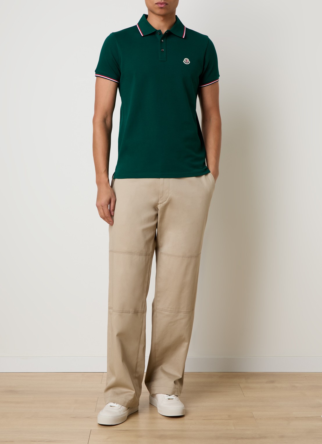 Moncler Regular fit polo van piqué katoen met logo - voorkant 2 donkergroen