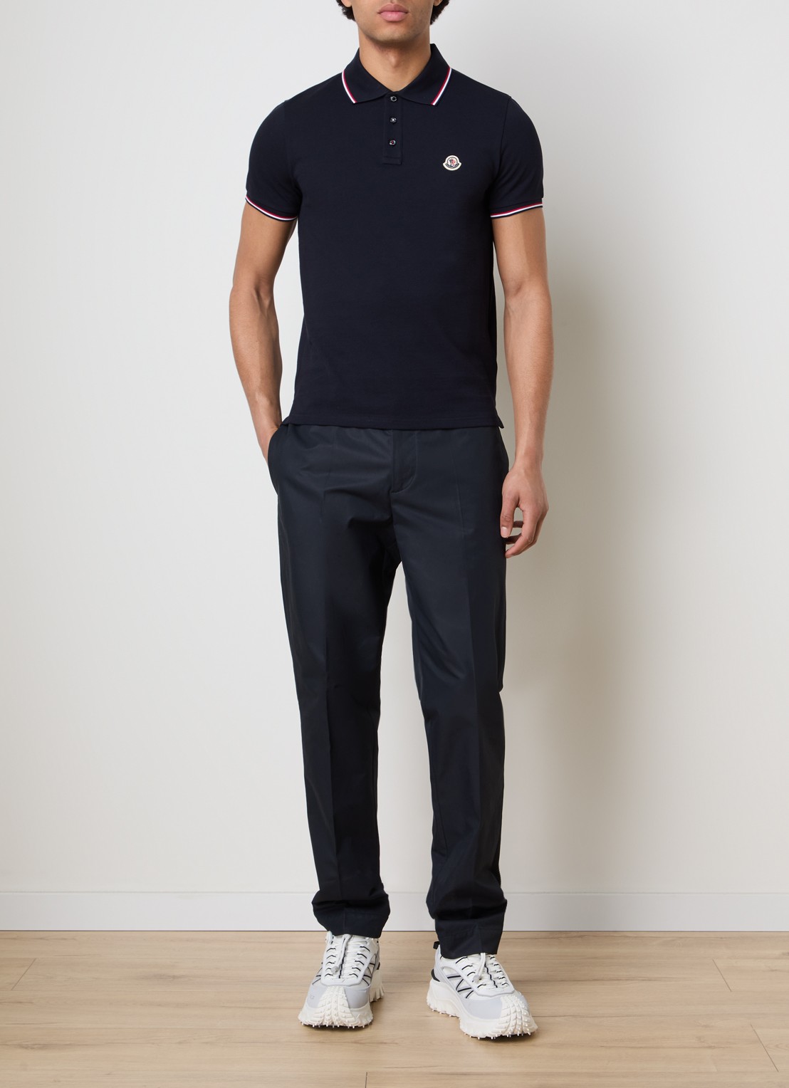 Moncler Regular fit polo van piqué katoen met logo - voorkant 4 donkerblauw