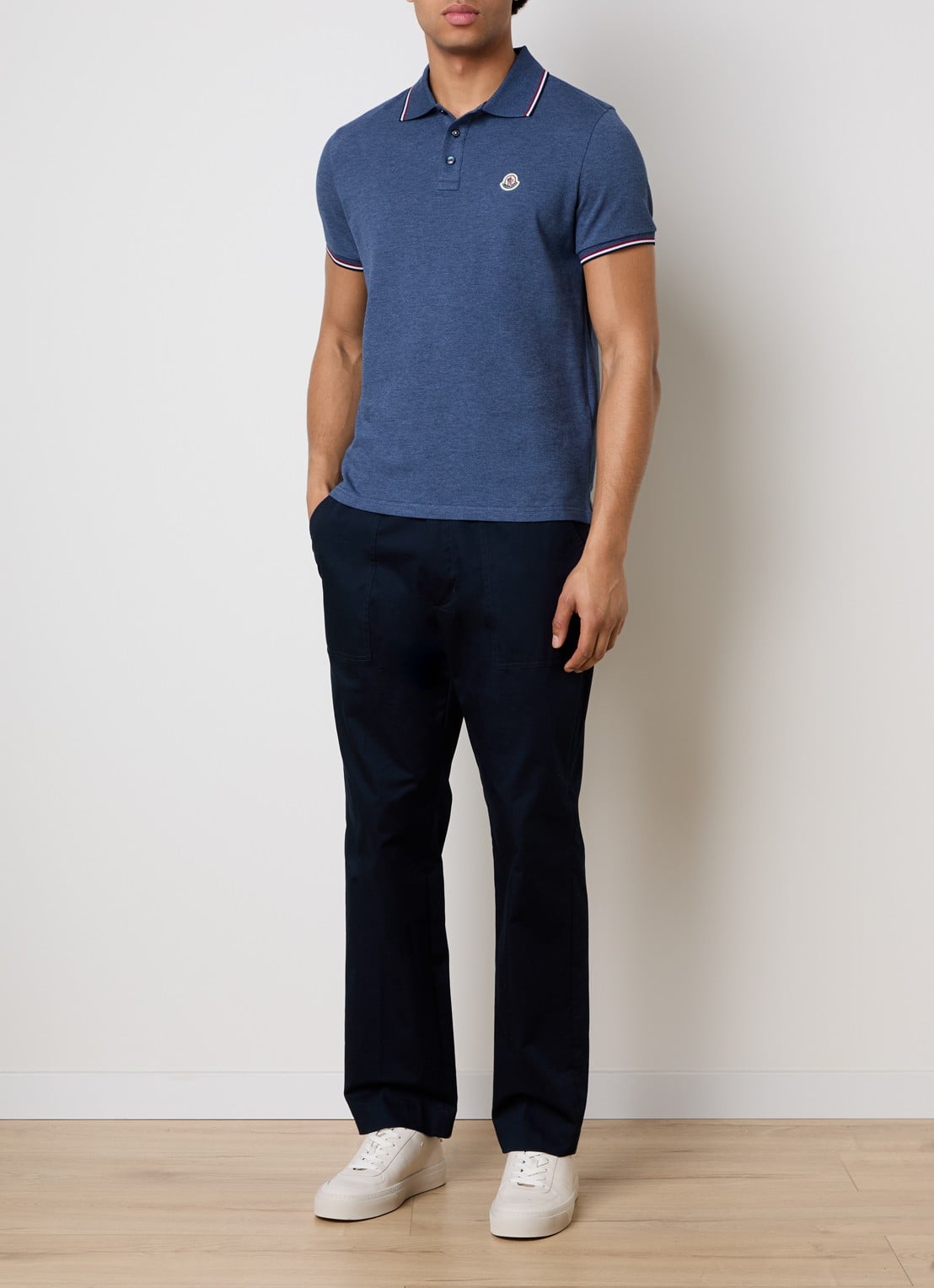 Moncler Regular fit polo van piqué katoen met logo - voorkant 5 staalblauw