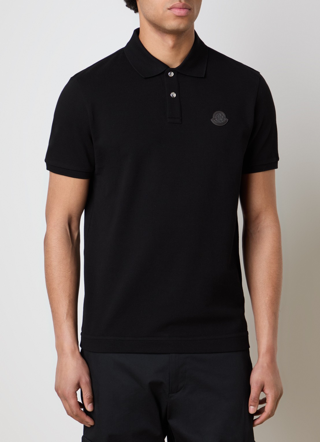 Moncler Regular fit polo van piqué katoen met logo - detail 2 zwart