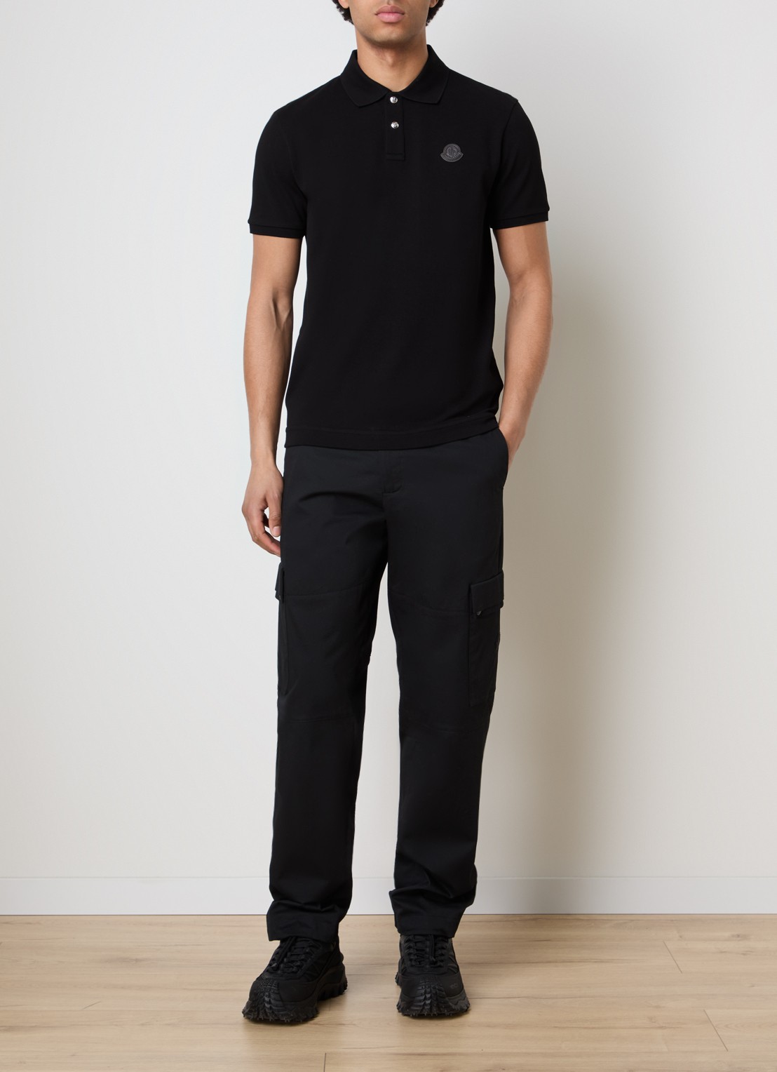 Moncler Regular fit polo van piqué katoen met logo - voorkant 5 zwart