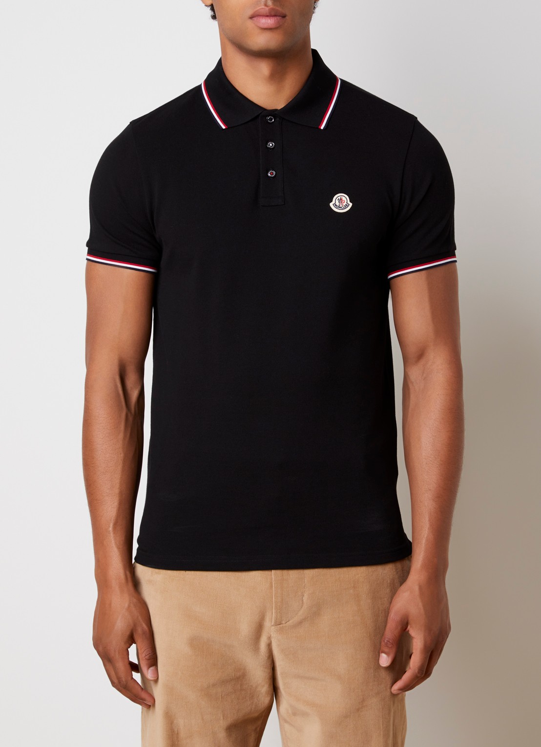 Moncler Regular fit polo van piqué katoen met logo - detail 4 zwart
