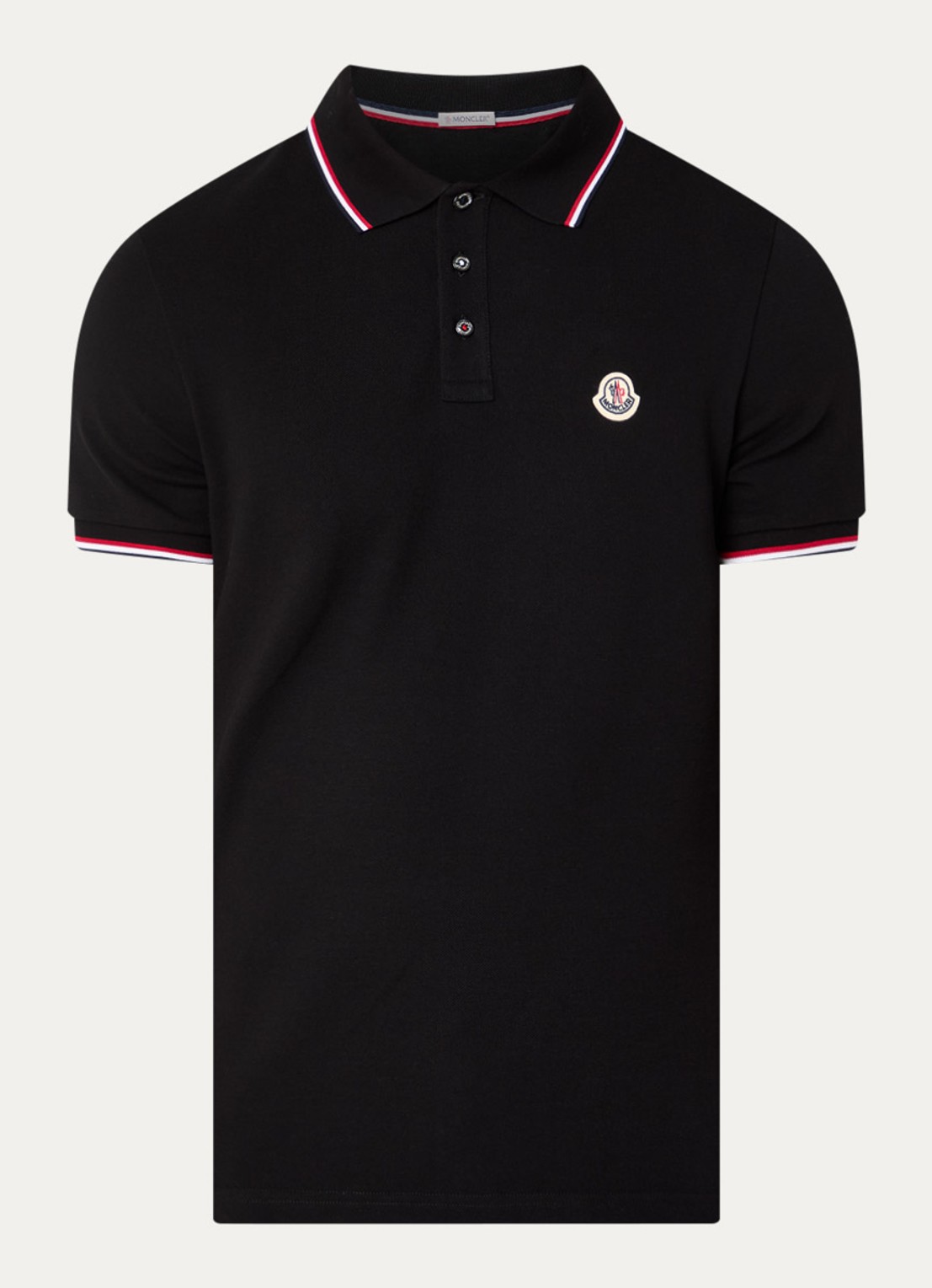 Moncler Regular fit polo van piqué katoen met logo - voorkant zwart