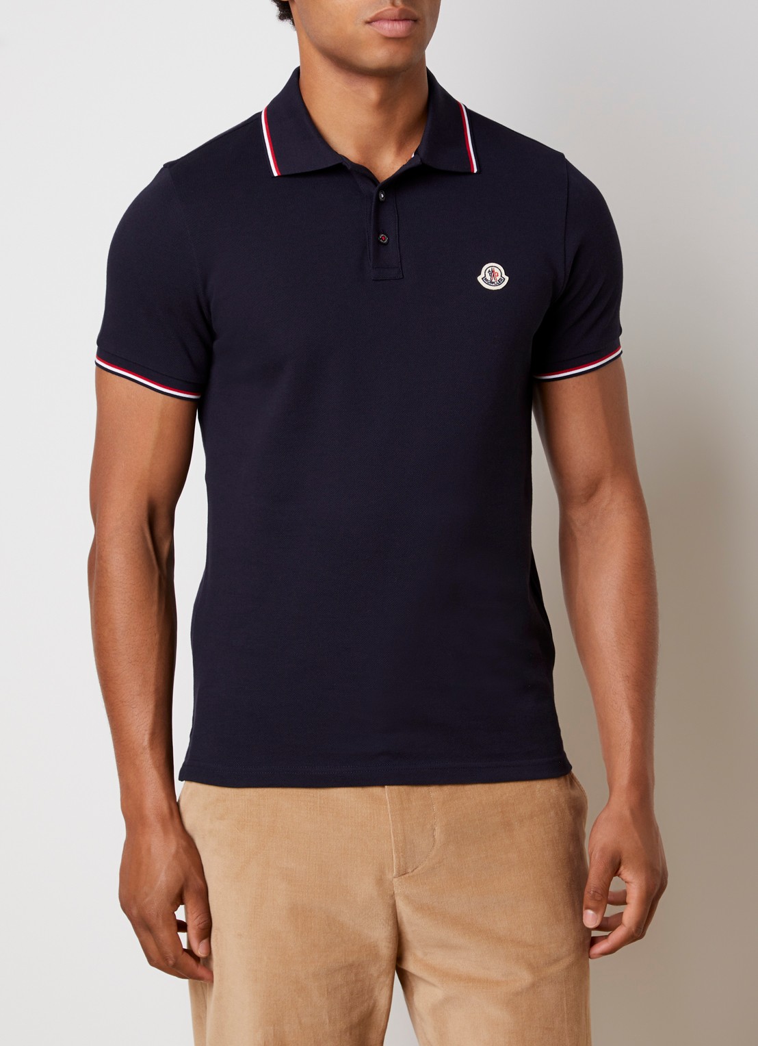 Moncler Regular fit polo van piqué katoen met logo - detail 3 donkerblauw