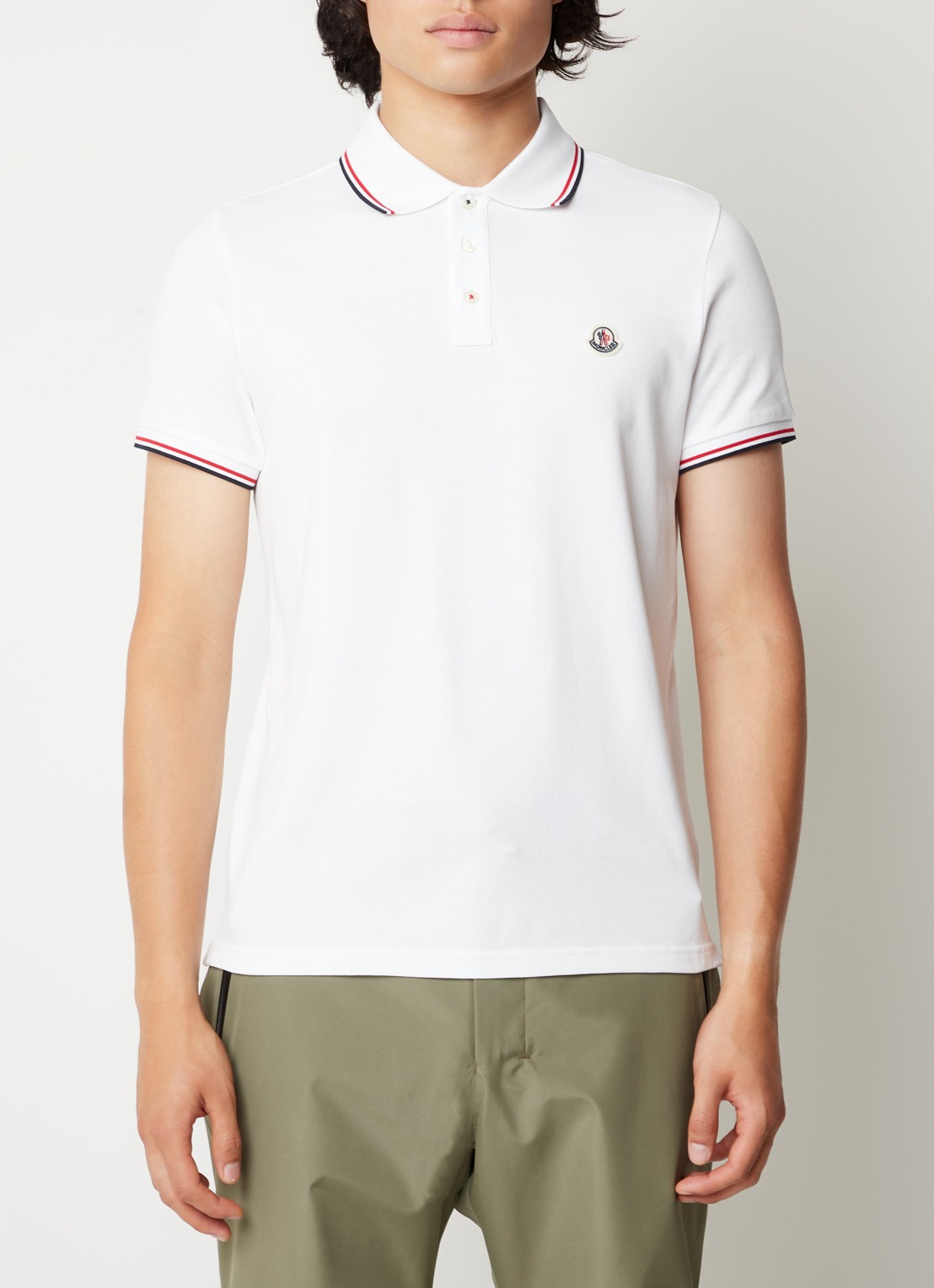 Moncler Regular fit polo van piqué katoen met logoborduring - detail 3 wit