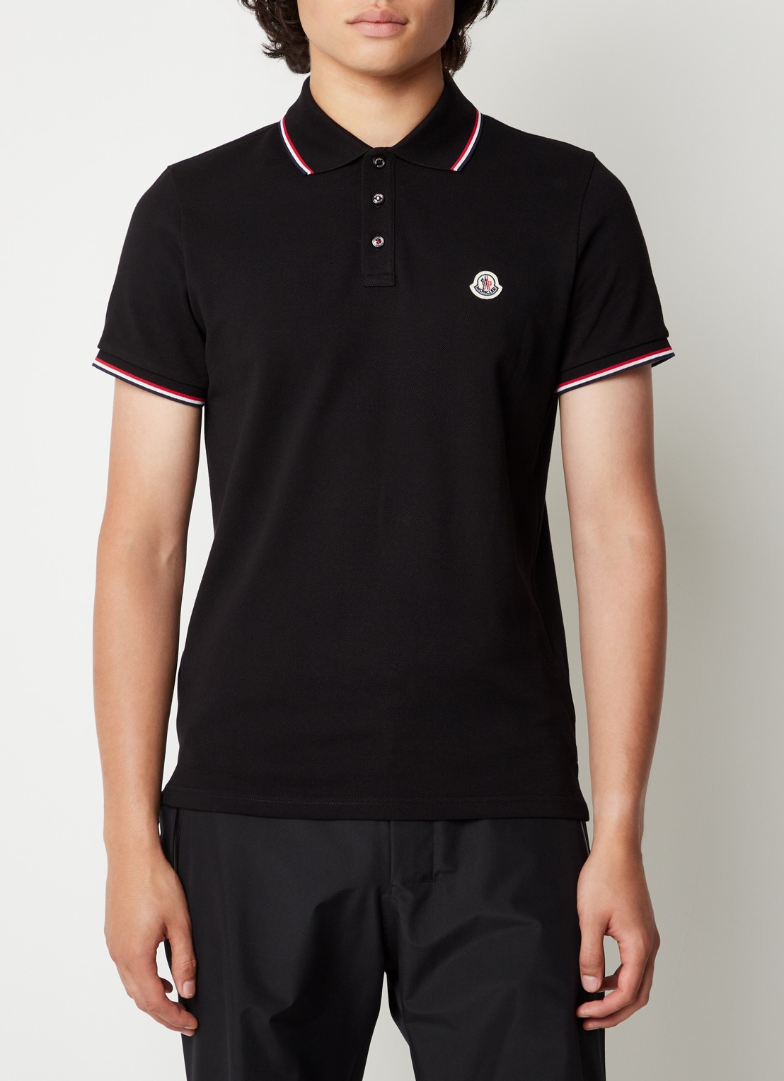 Moncler Regular fit polo van piqué katoen met logoborduring - detail zwart