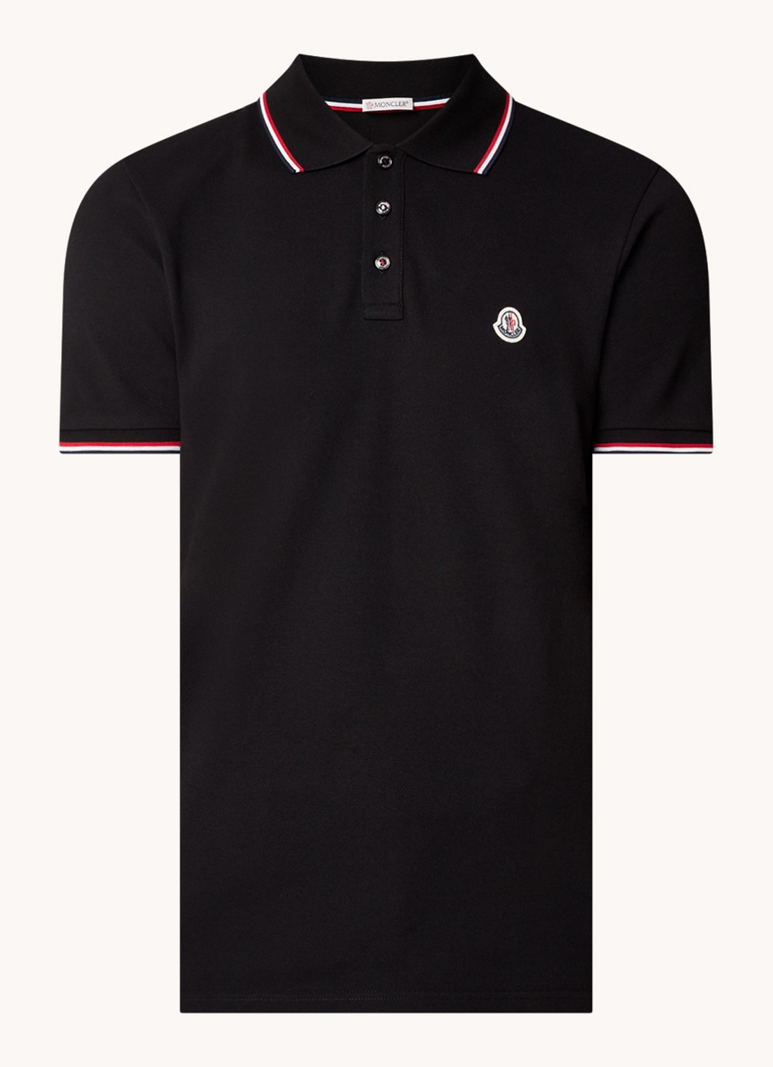 Moncler Regular fit polo van piqué katoen met logoborduring - voorkant 4 zwart