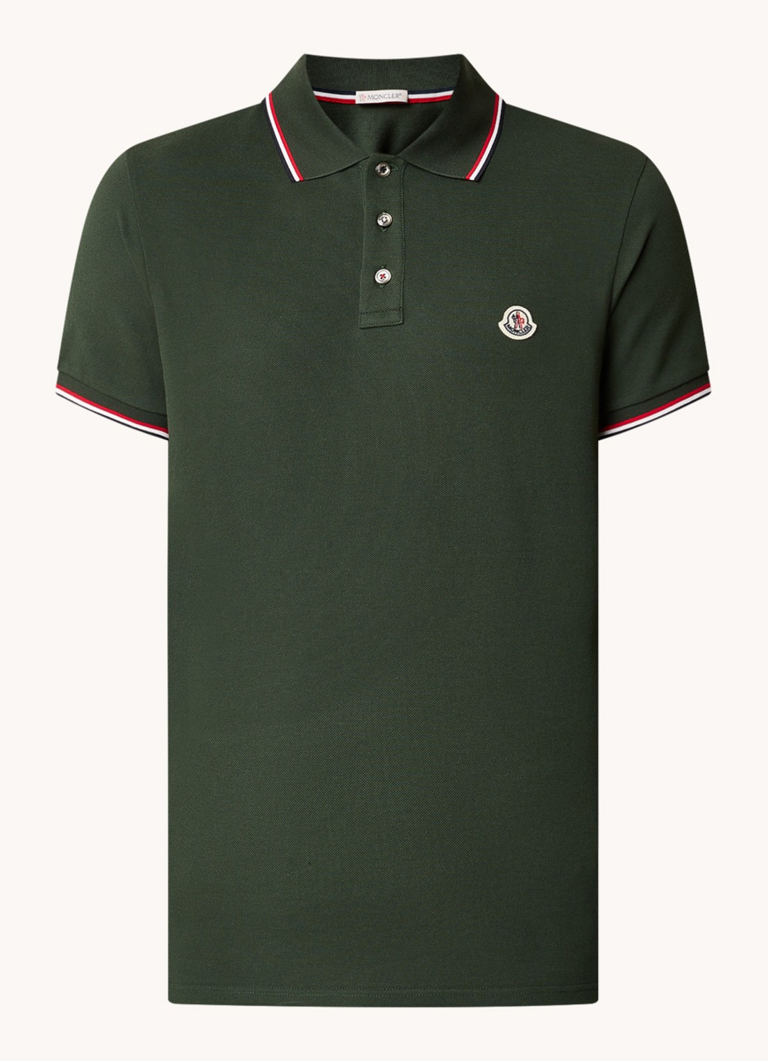 Moncler Regular fit polo van piqué katoen met logoborduring - voorkant donkergroen