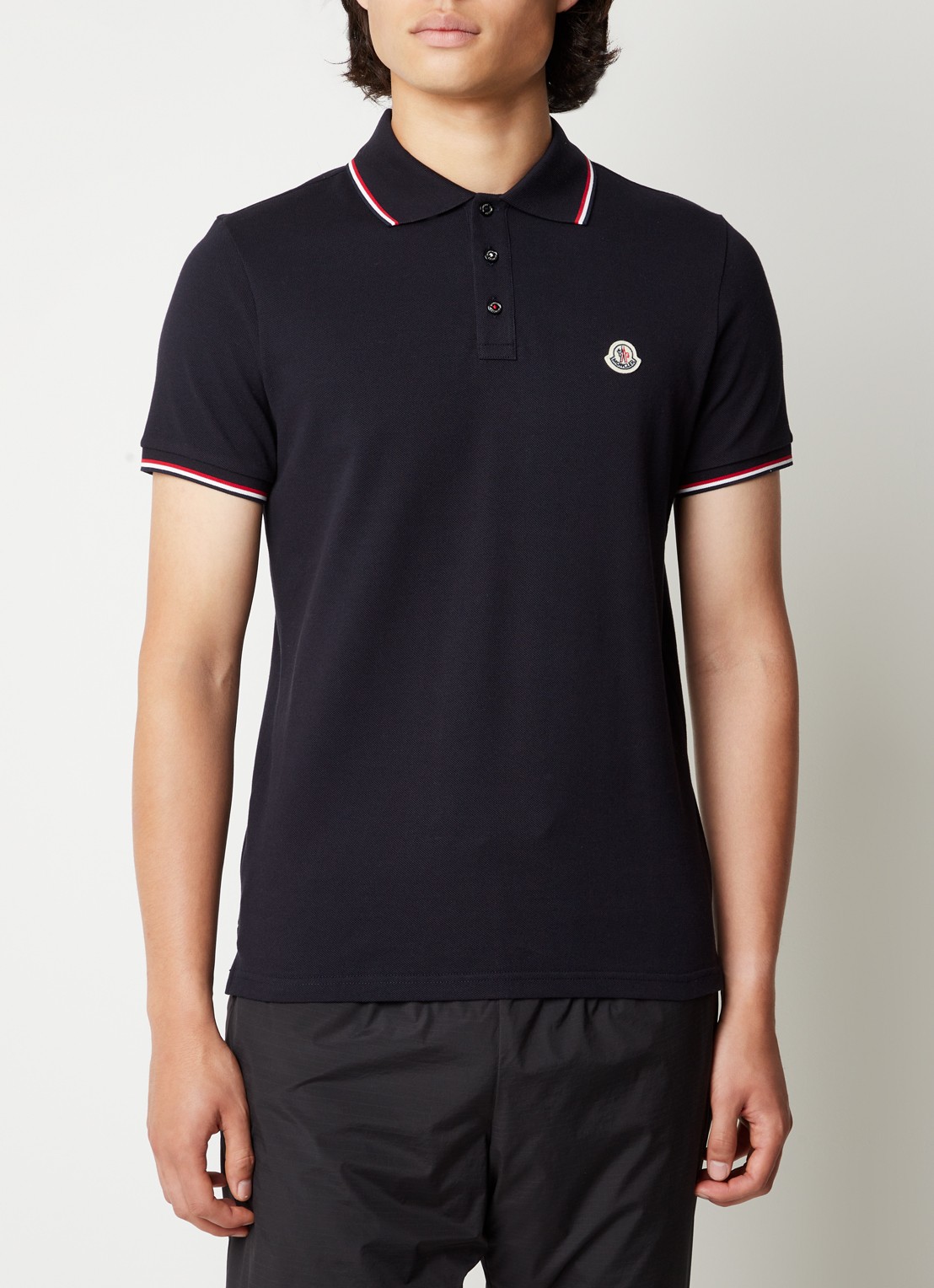 Moncler Regular fit polo van piqué katoen met logoborduring - detail 4 blauw