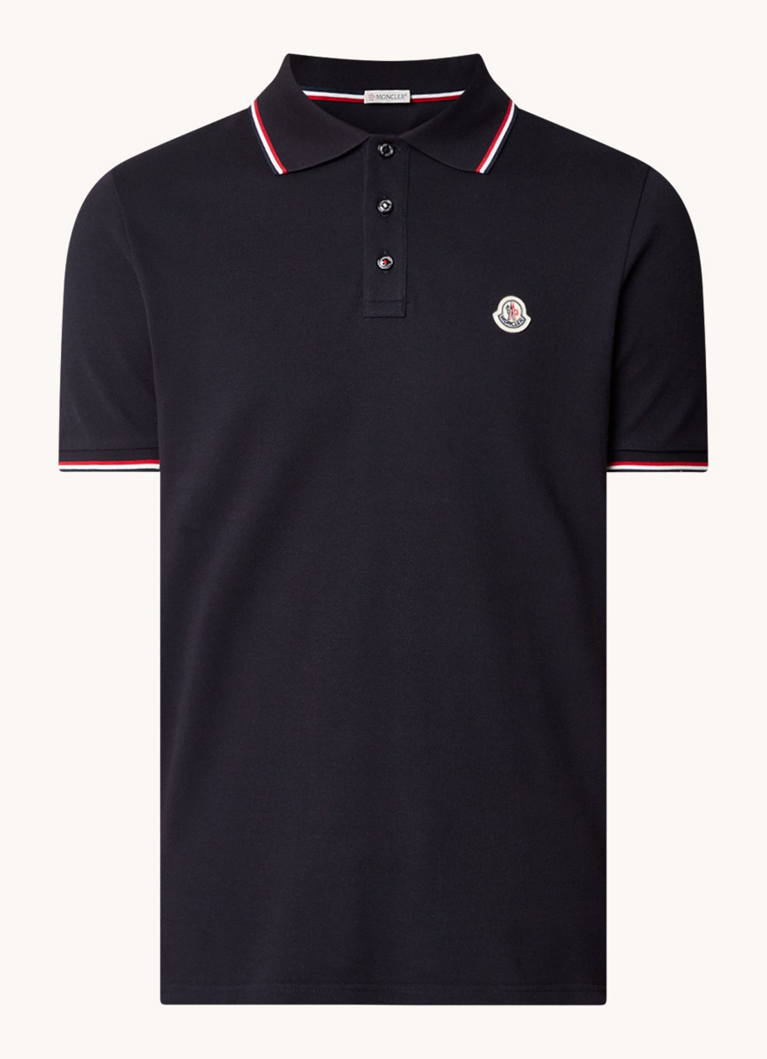 Moncler Regular fit polo van piqué katoen met logoborduring - voorkant blauw