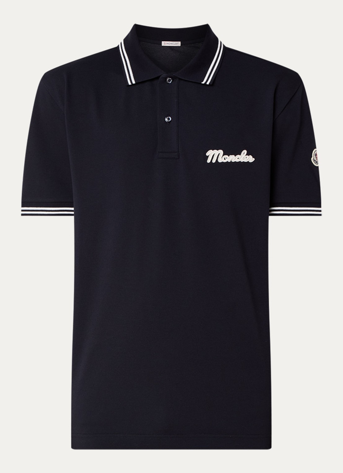 Moncler Regular fit polo van piqué katoen met logoborduring - voorkant 2 donkerblauw