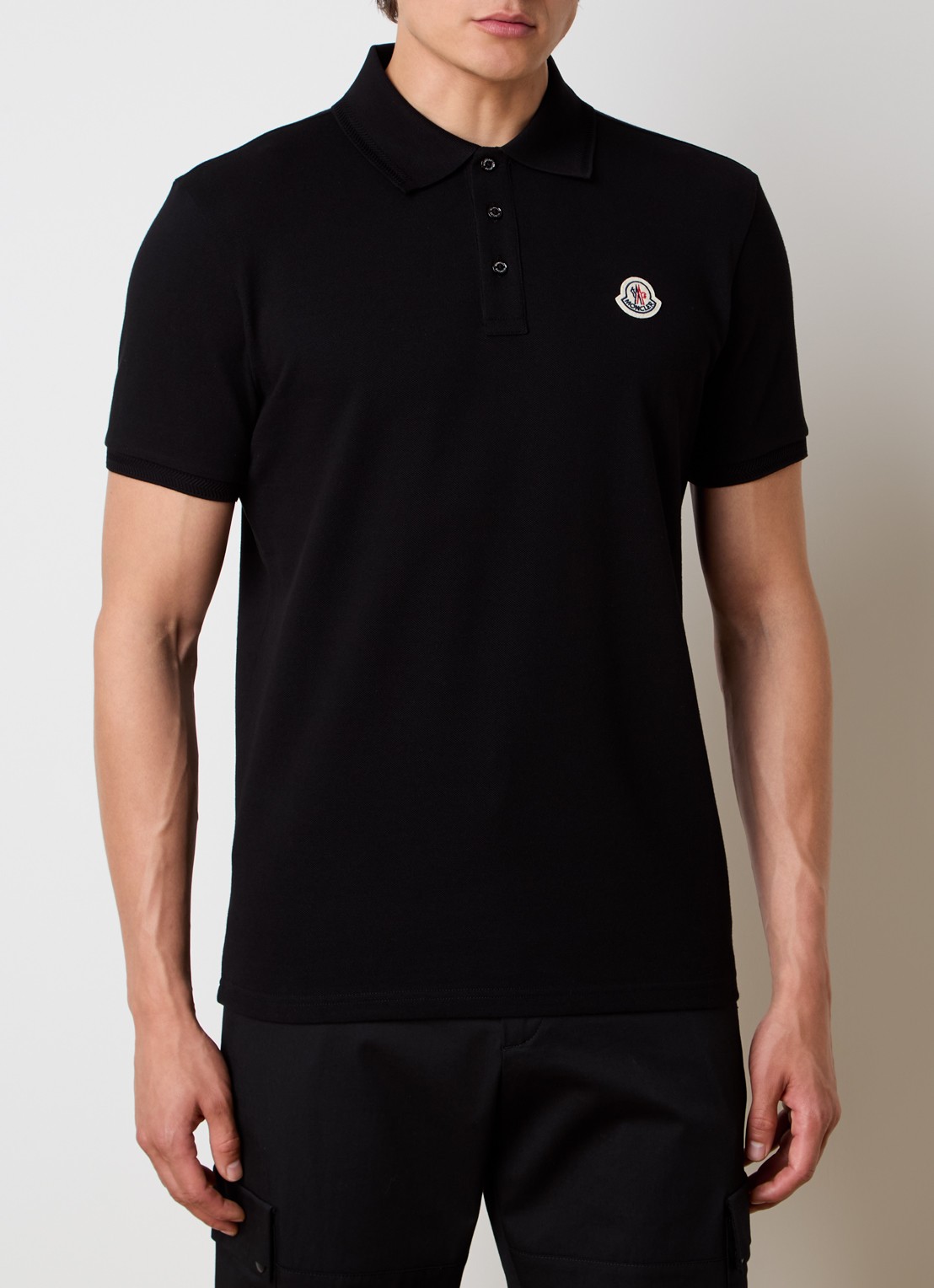 Moncler Regular fit polo van piqué katoen - detail zwart