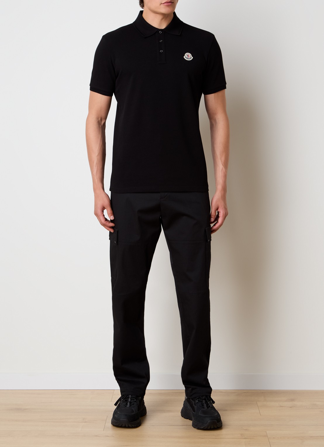 Moncler Regular fit polo van piqué katoen - voorkant 5 zwart
