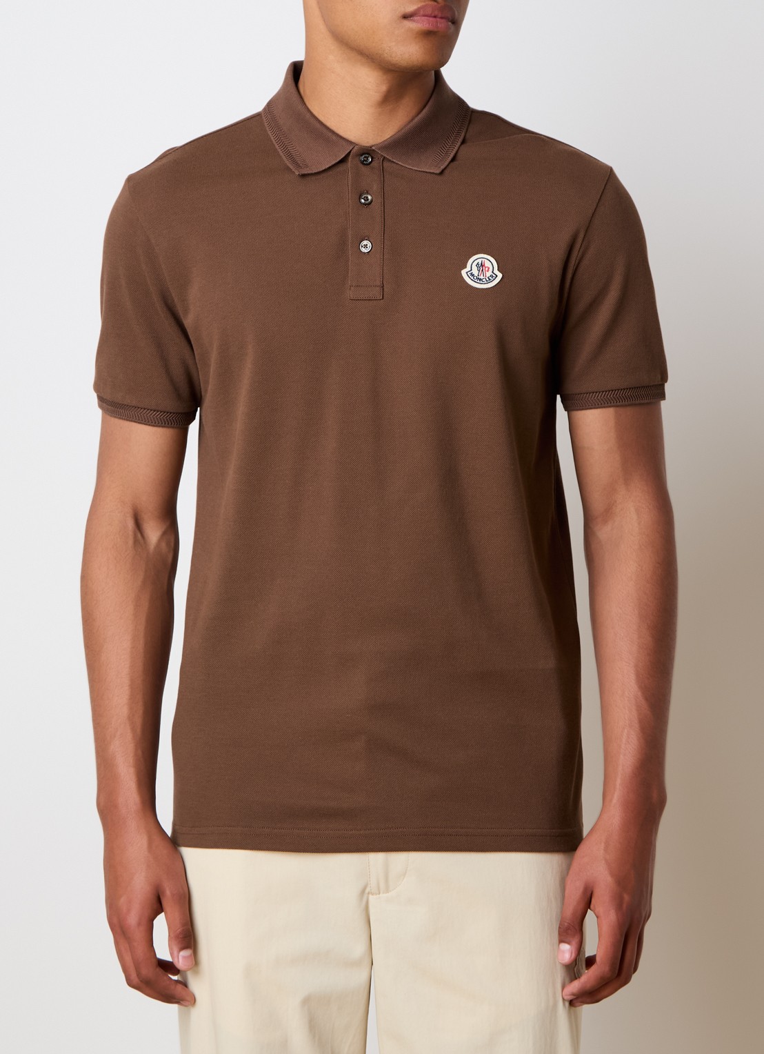 Moncler Regular fit polo van piqué katoen - detail bruin
