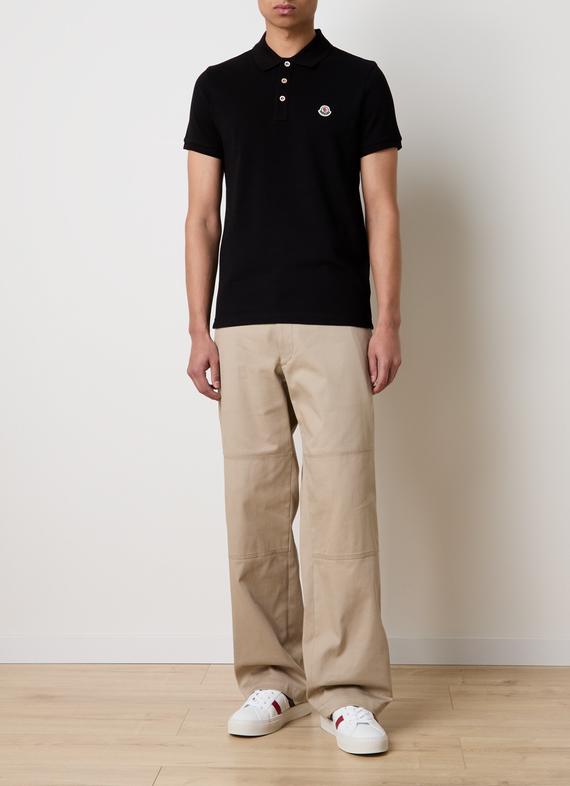 Moncler Regular fit polo van piqué katoen - voorkant 3 zwart