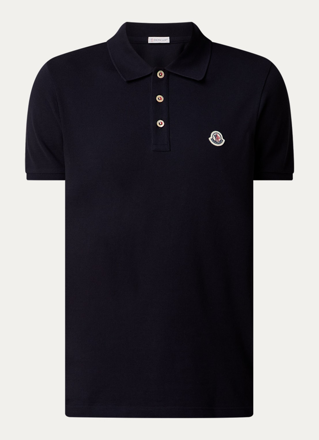 Moncler Regular fit polo van piqué katoen - voorkant donkerblauw