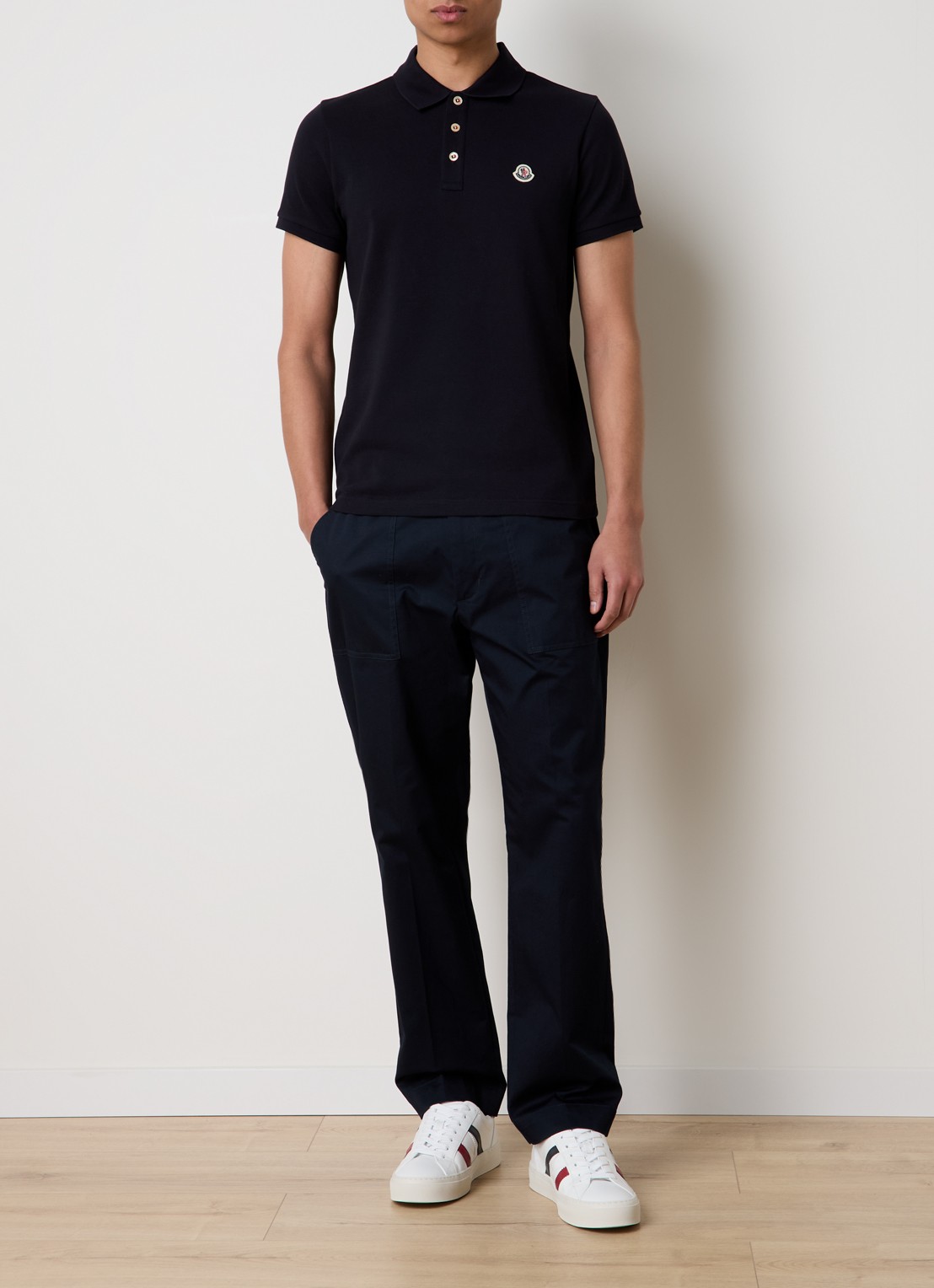 Moncler Regular fit polo van piqué katoen - voorkant 2 donkerblauw