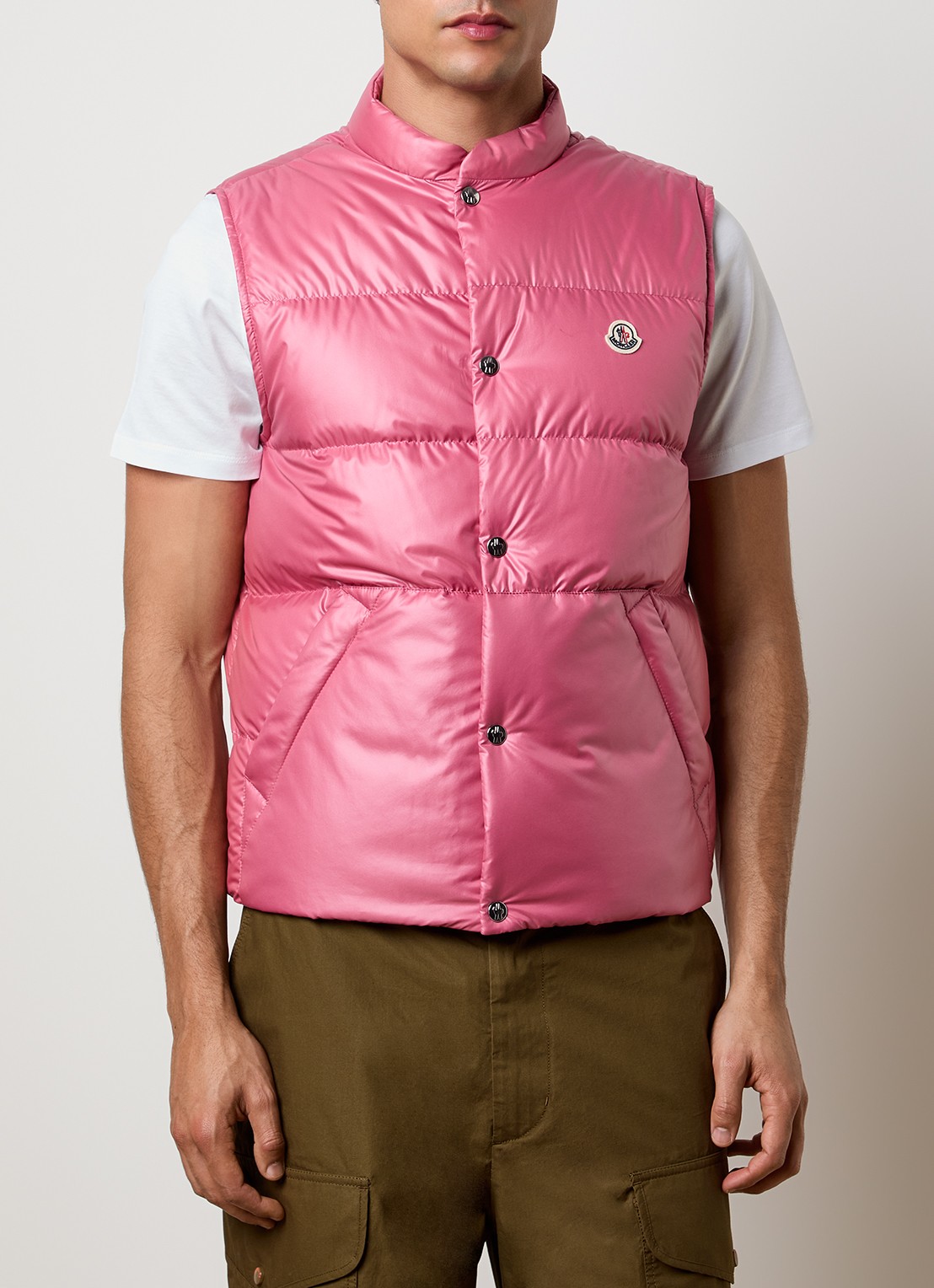 Moncler Restigo gewatteerde bodywarmer met donsvulling - detail 3 donkerroze