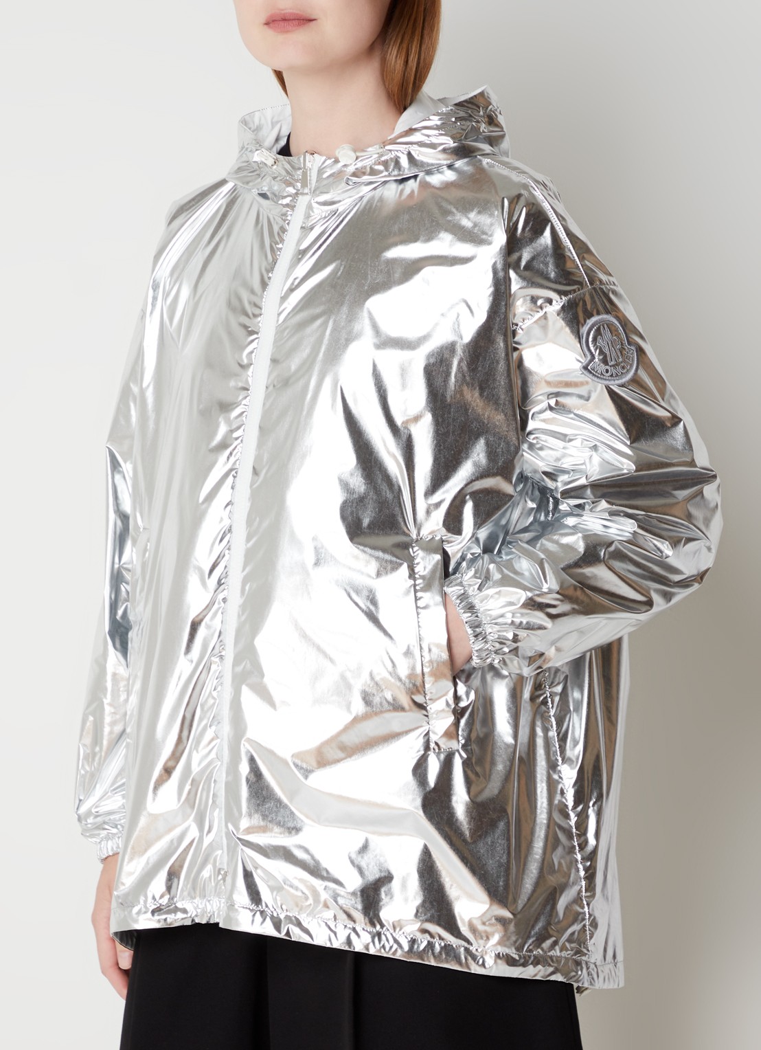 Moncler Reversible parka met capuchon en metallic finish - detail zilver