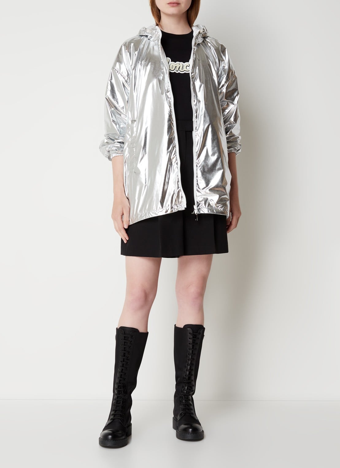 Moncler Reversible parka met capuchon en metallic finish - voorkant 7 zilver