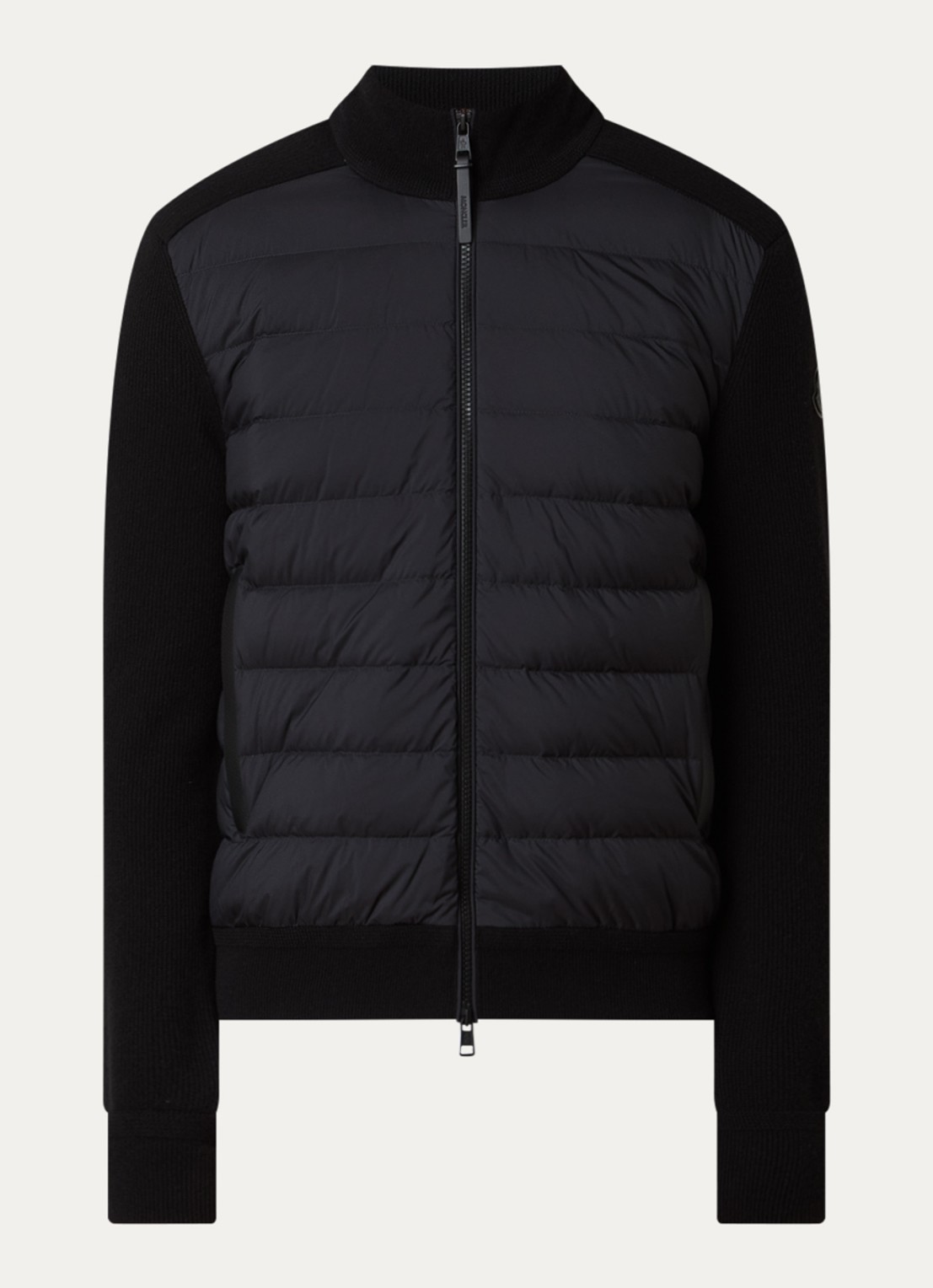 Moncler Ribgebreid vest in kajsmierblend met gewatteerd voorpand - voorkant 2 zwart
