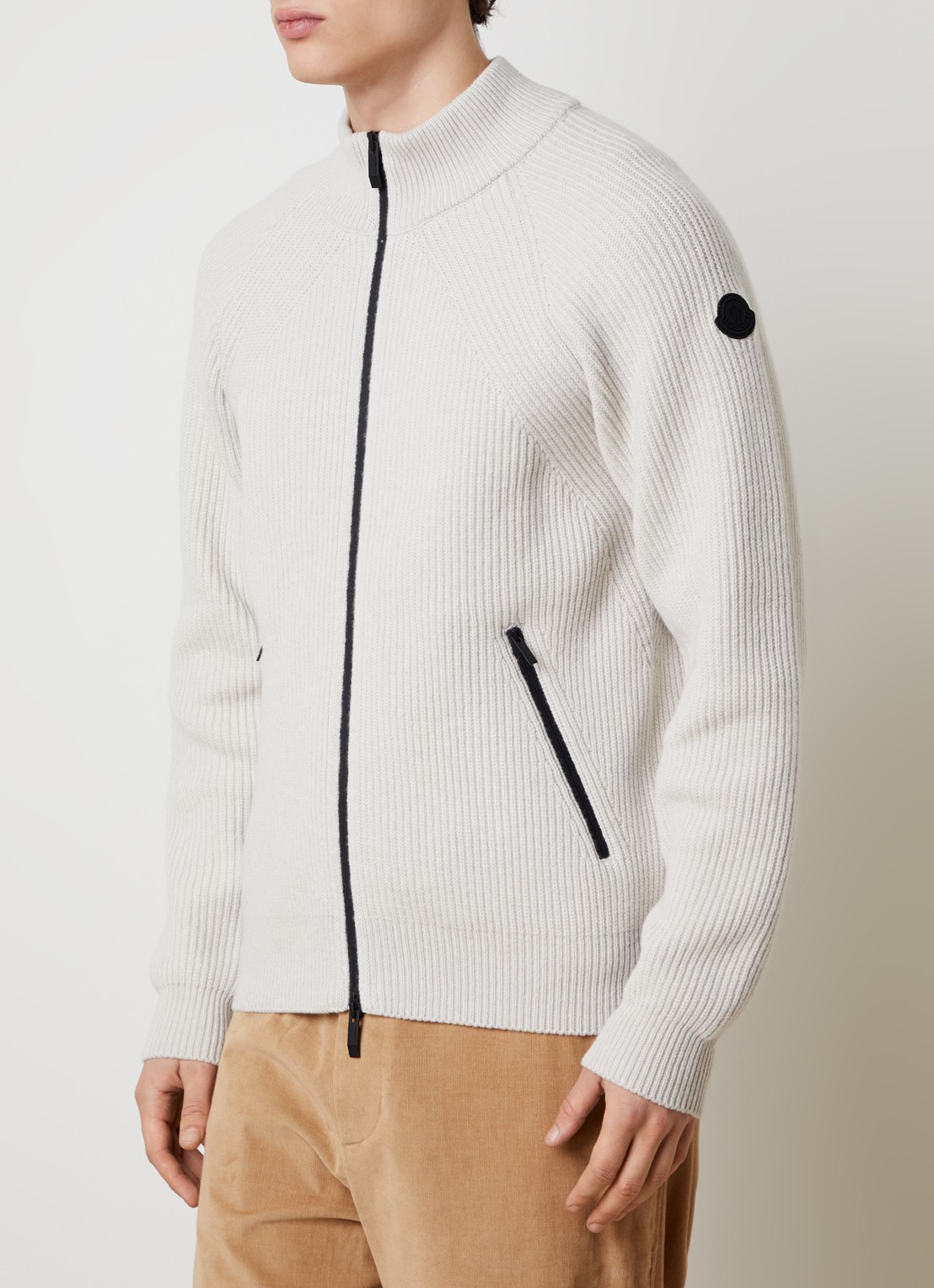 Moncler Ribgebreid vest in kasjmierblend met steekzakken - detail 4 gebroken wit