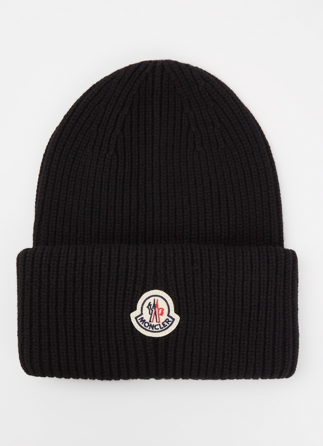 Moncler Ribgebreide muts in kasjmierblend met logo - voorkant zwart