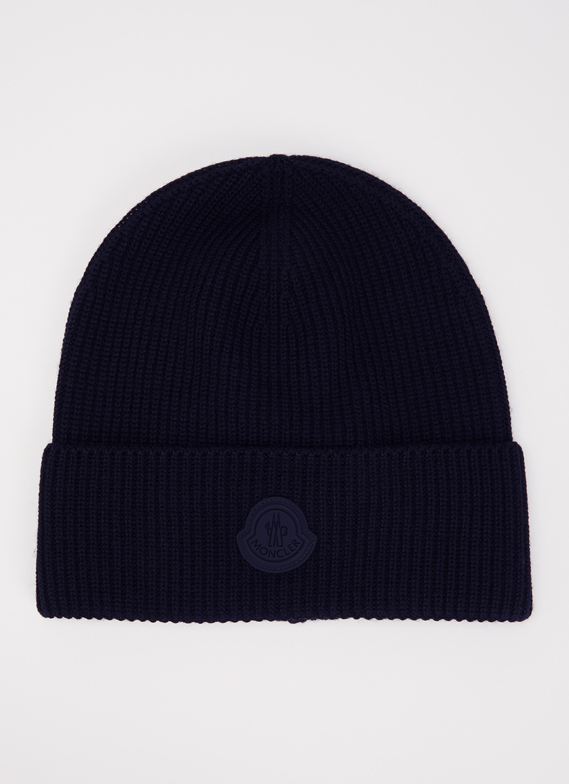 Moncler Ribgebreide muts van wol met logo - voorkant zwart