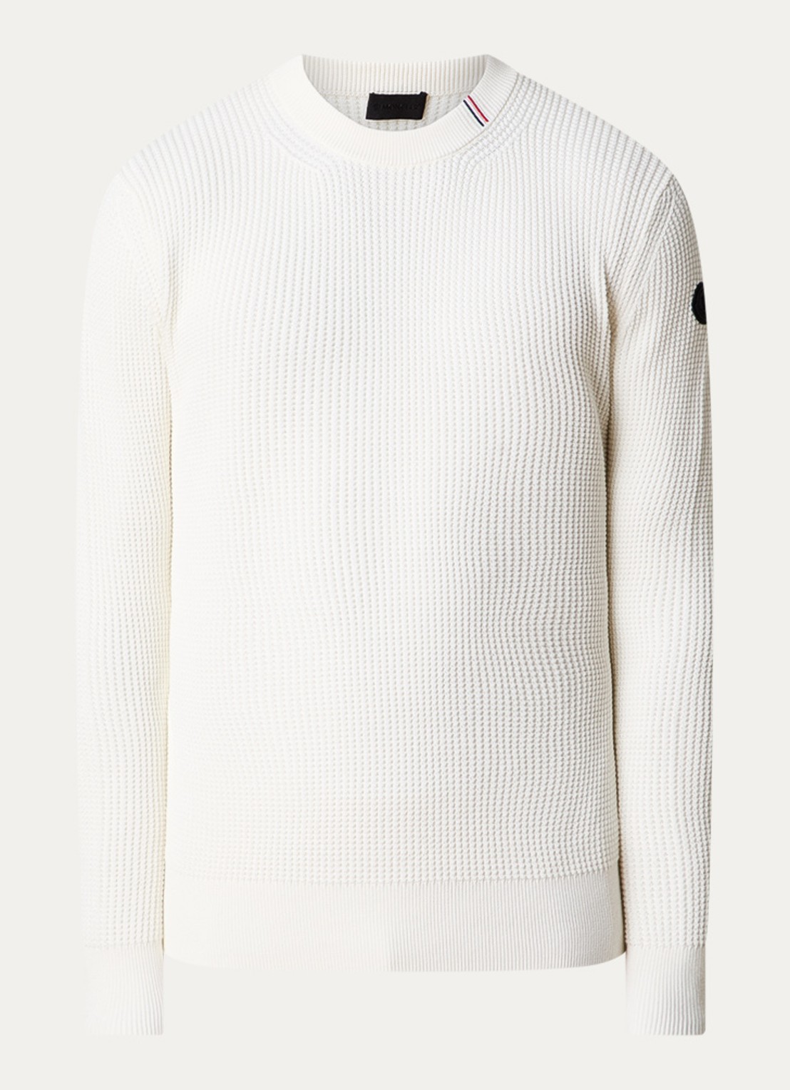 Moncler Ribgebreide trui met logo - voorkant gebroken wit