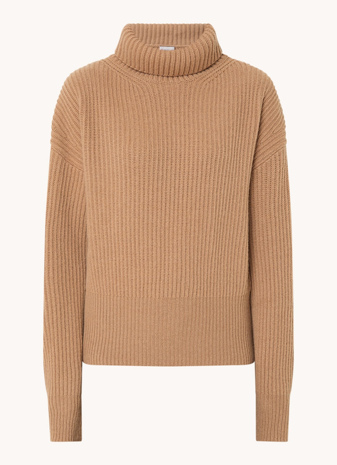 Moncler Ribgebreide trui van scheerwol met col en logo - voorkant 4 camel