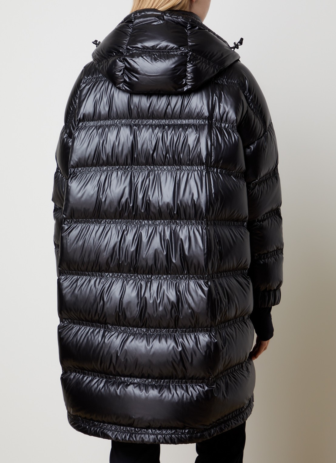Moncler Rochelairs longline puffer jas met logo - achterkant zwart