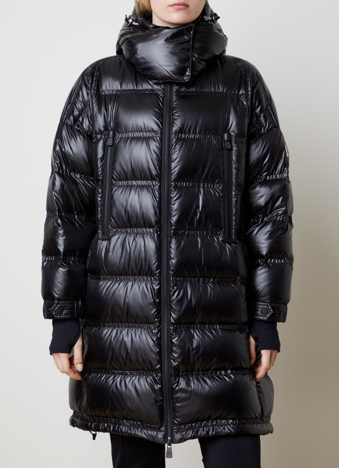 Moncler Rochelairs longline puffer jas met logo - detail 2 zwart