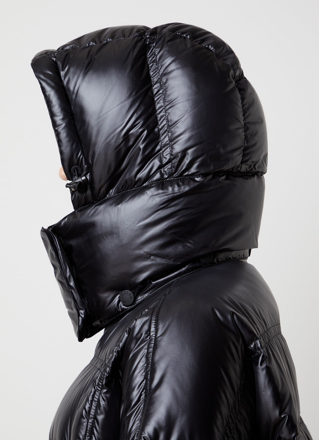 Moncler Rochelairs longline puffer jas met logo - detail 3 zwart