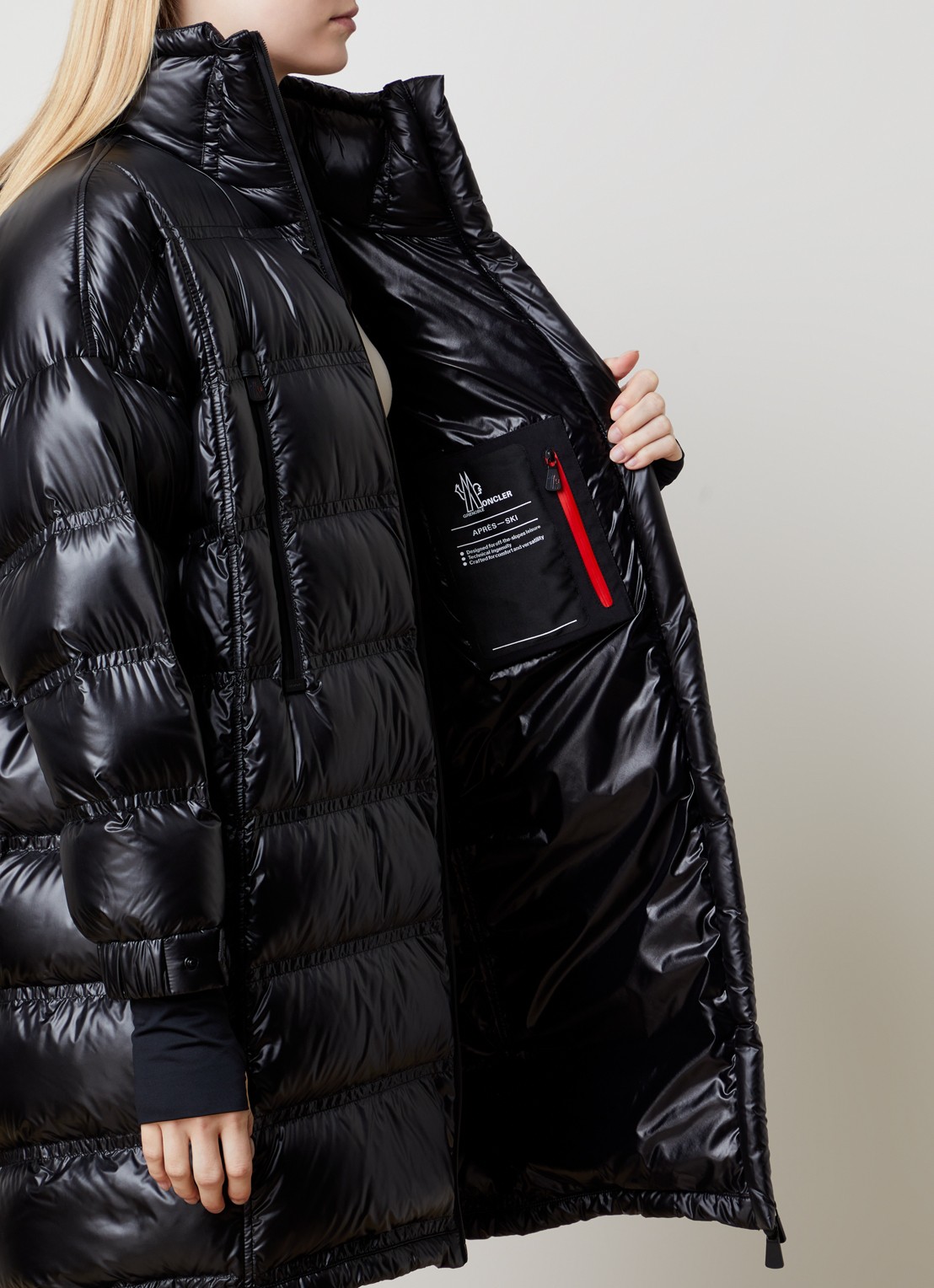 Moncler Rochelairs longline puffer jas met logo - detail 4 zwart