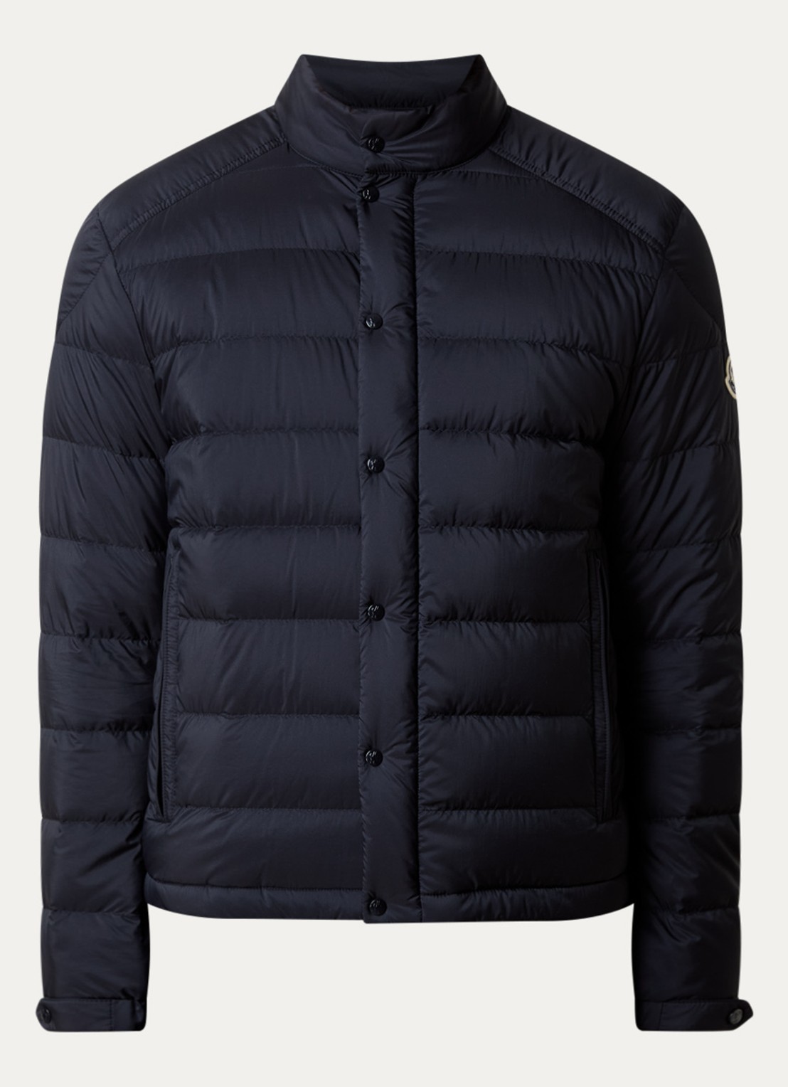 Moncler Selves gewatteerde jas met capuchon en ritszakken - voorkant 2 donkerblauw