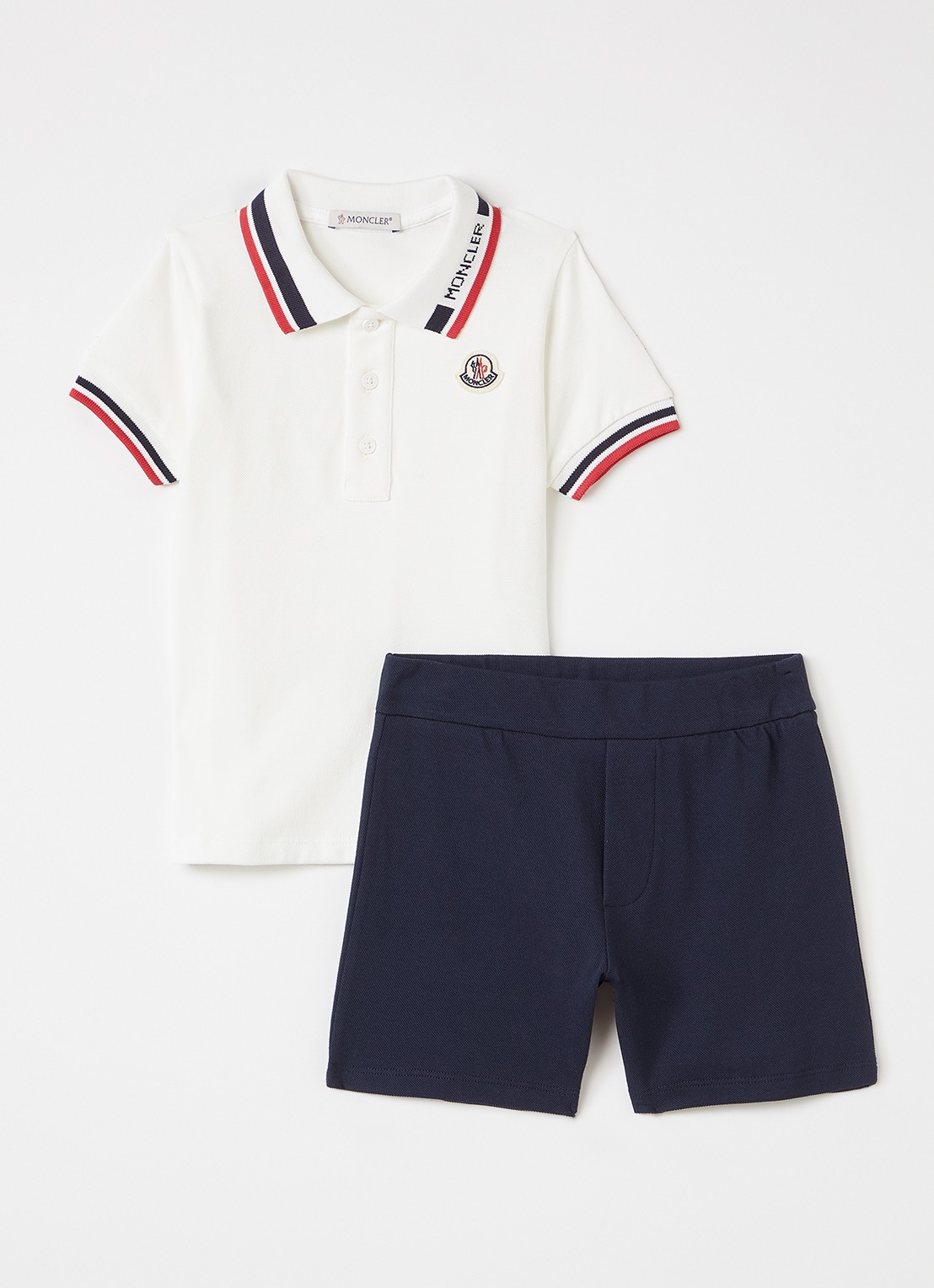 Moncler Set van polo met korte broek 2-delig - voorkant gebroken wit