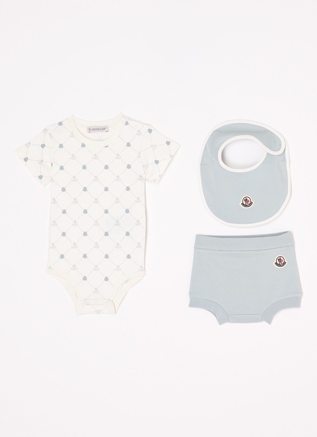 Moncler Set van romper met bloomer en slab 3-delig - voorkant blauwgrijs