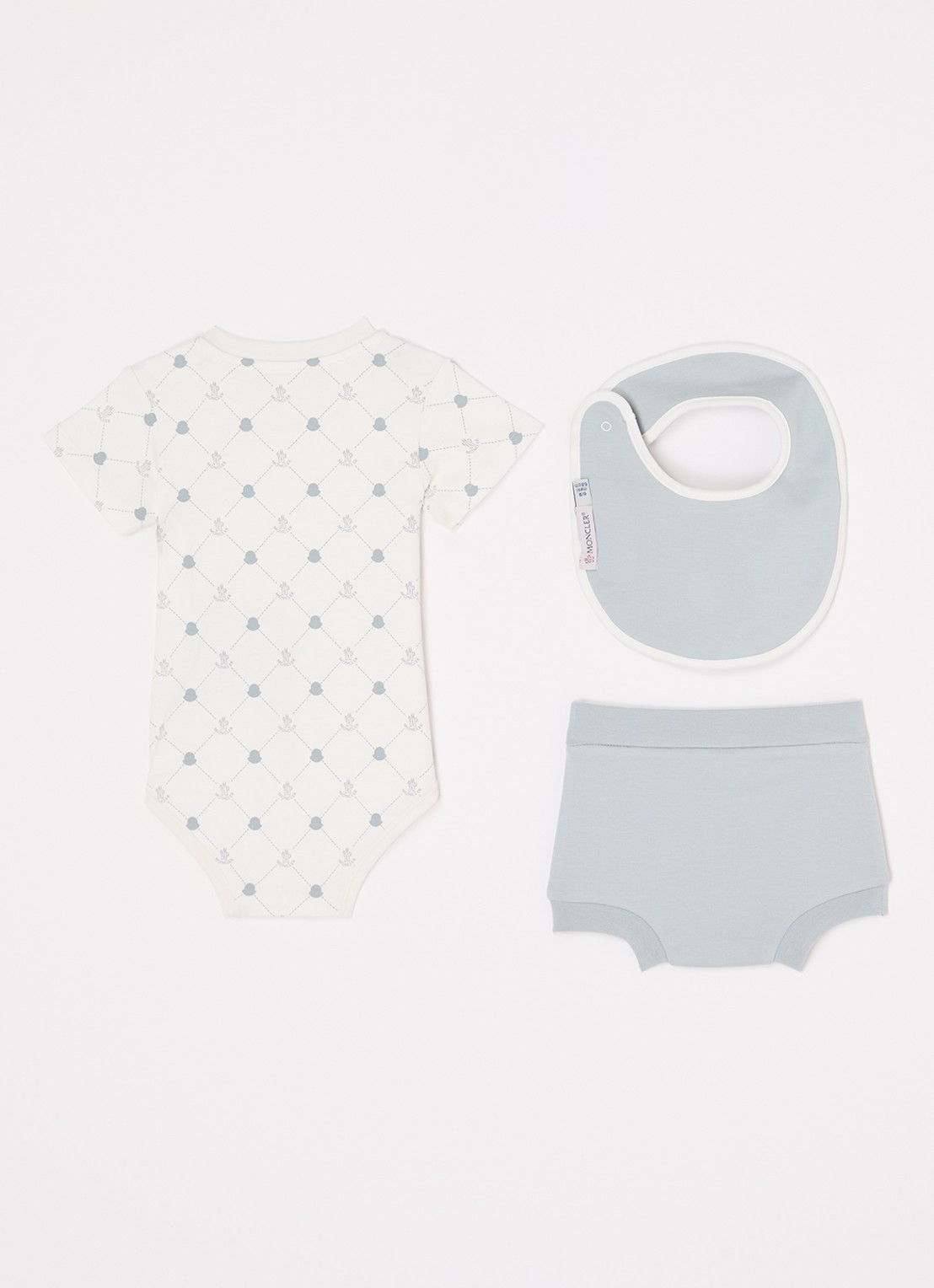 Moncler Set van romper met bloomer en slab 3-delig - voorkant 2 blauwgrijs